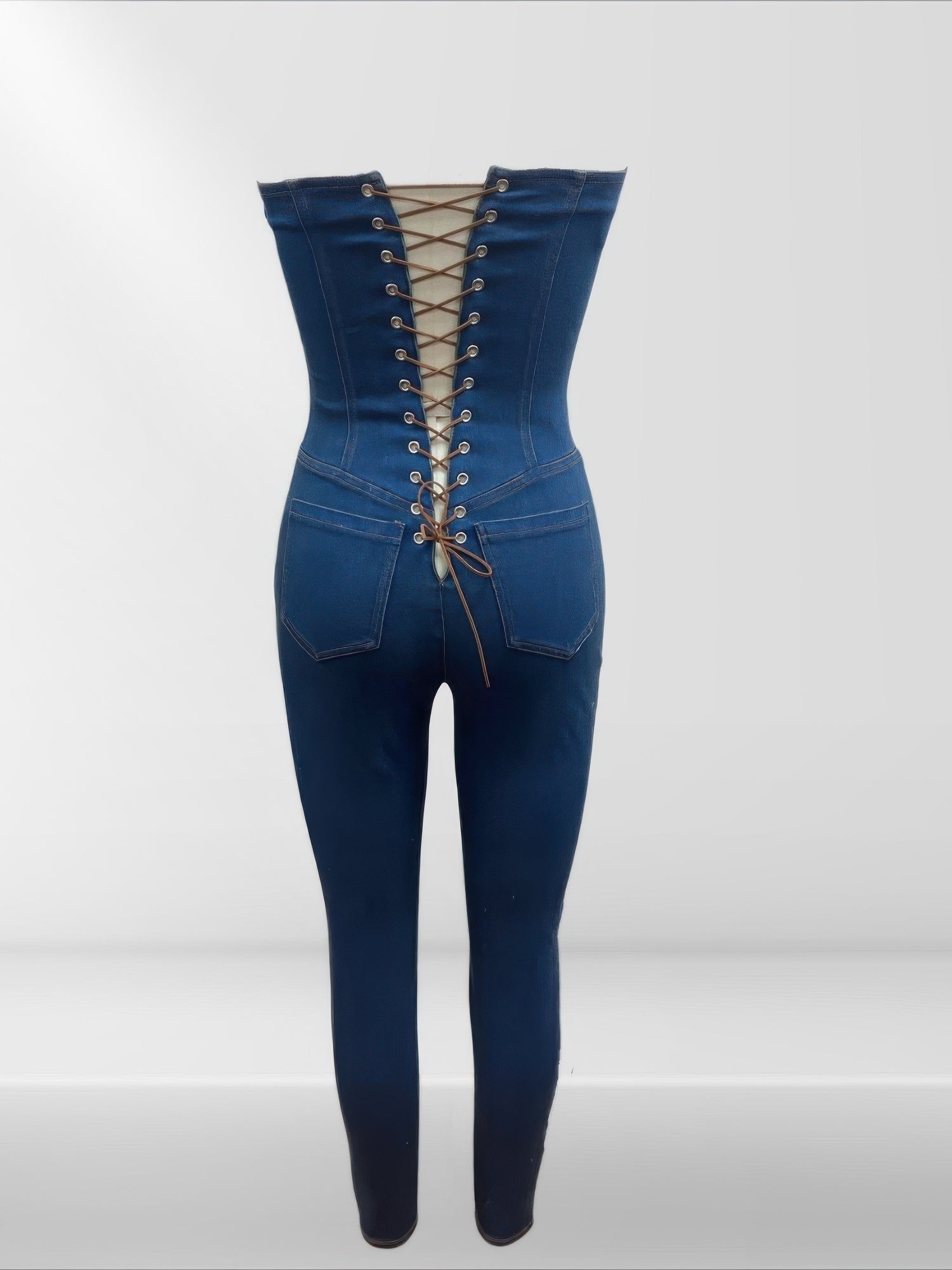 Strapless Denim Jumpsuit With Lace Up Back-Product Type | Naughty Smile Fashion