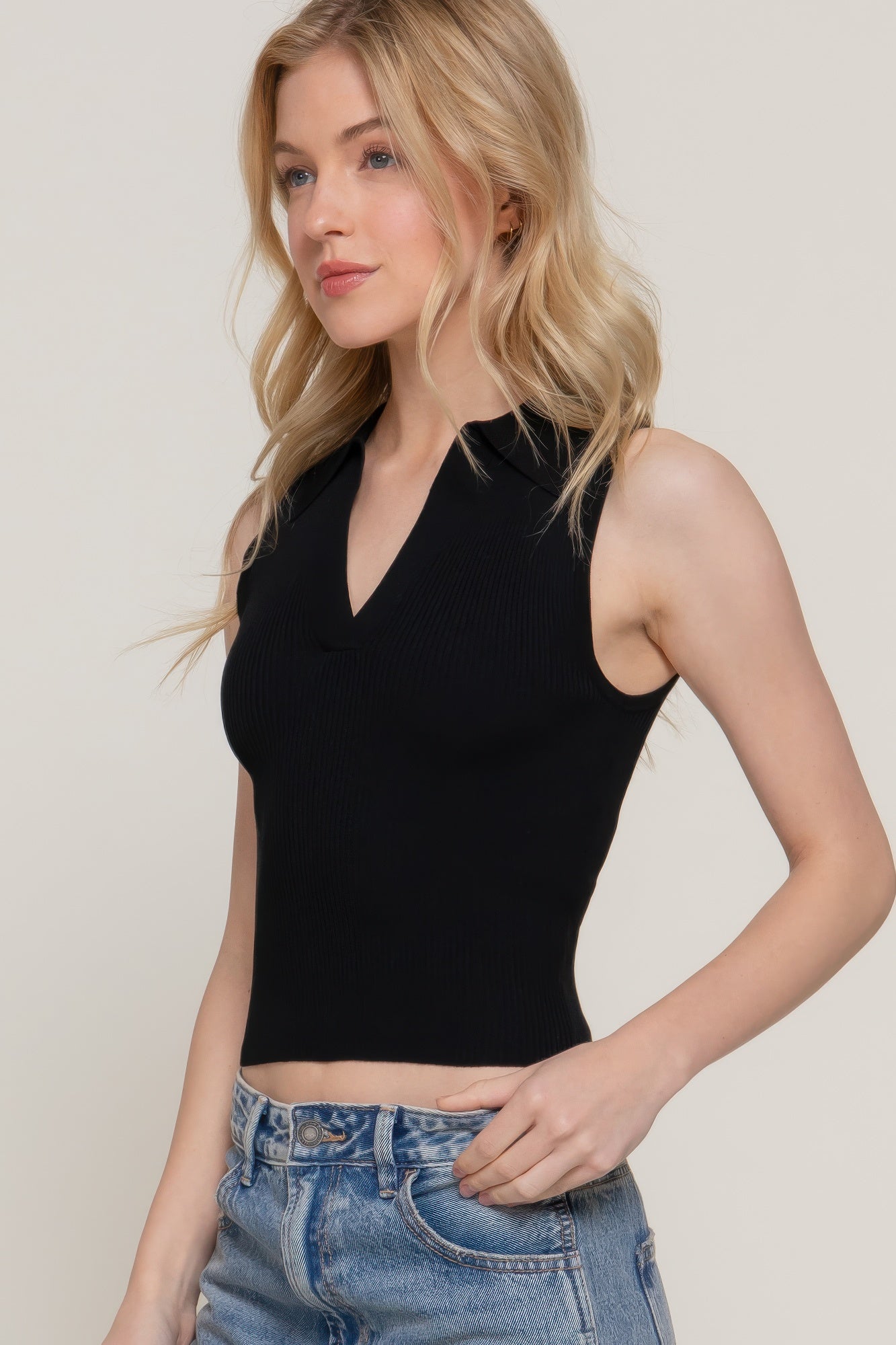 Sleeveless Polo Spring Sweater-Product Type | Naughty Smile Fashion