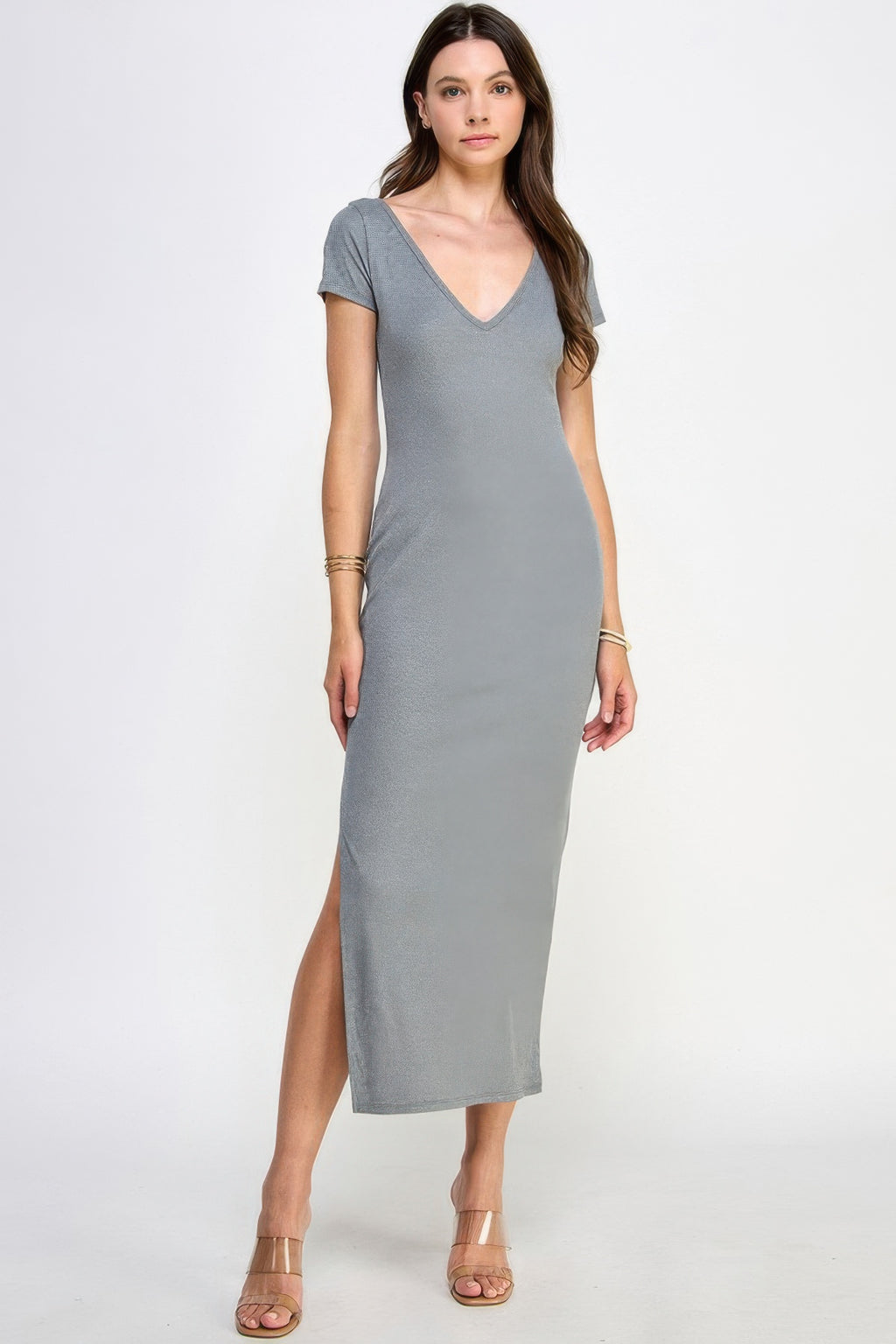 Double V-neck Ribbed Maxi Dress-Product Type | Naughty Smile Fashion