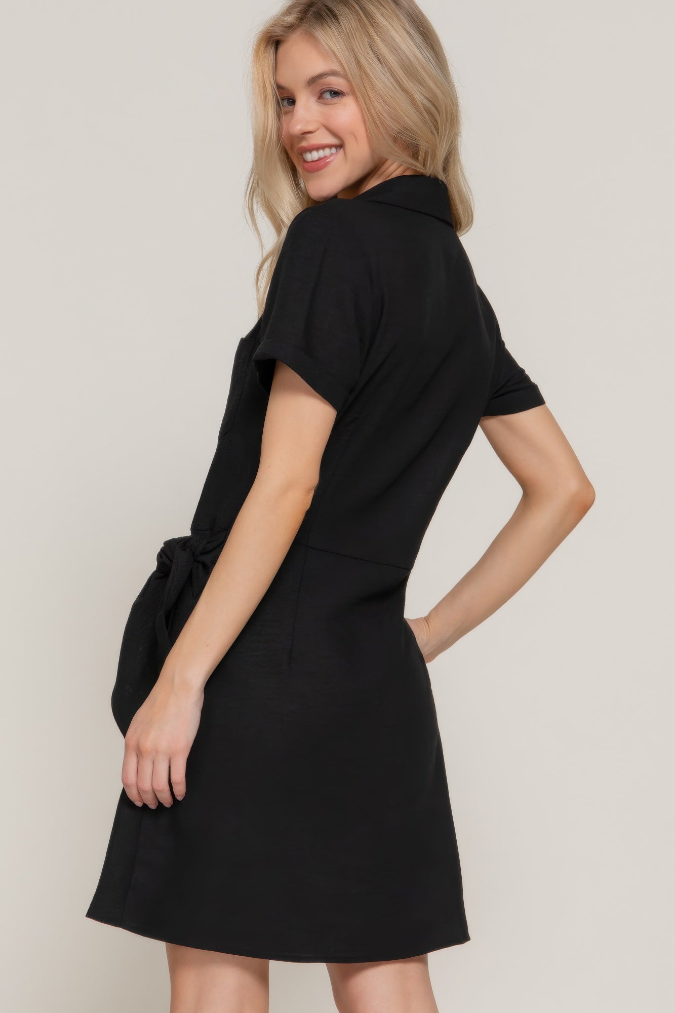 Button Down Side Bow Linen Effect Mini Dress-Product Type | Naughty Smile Fashion