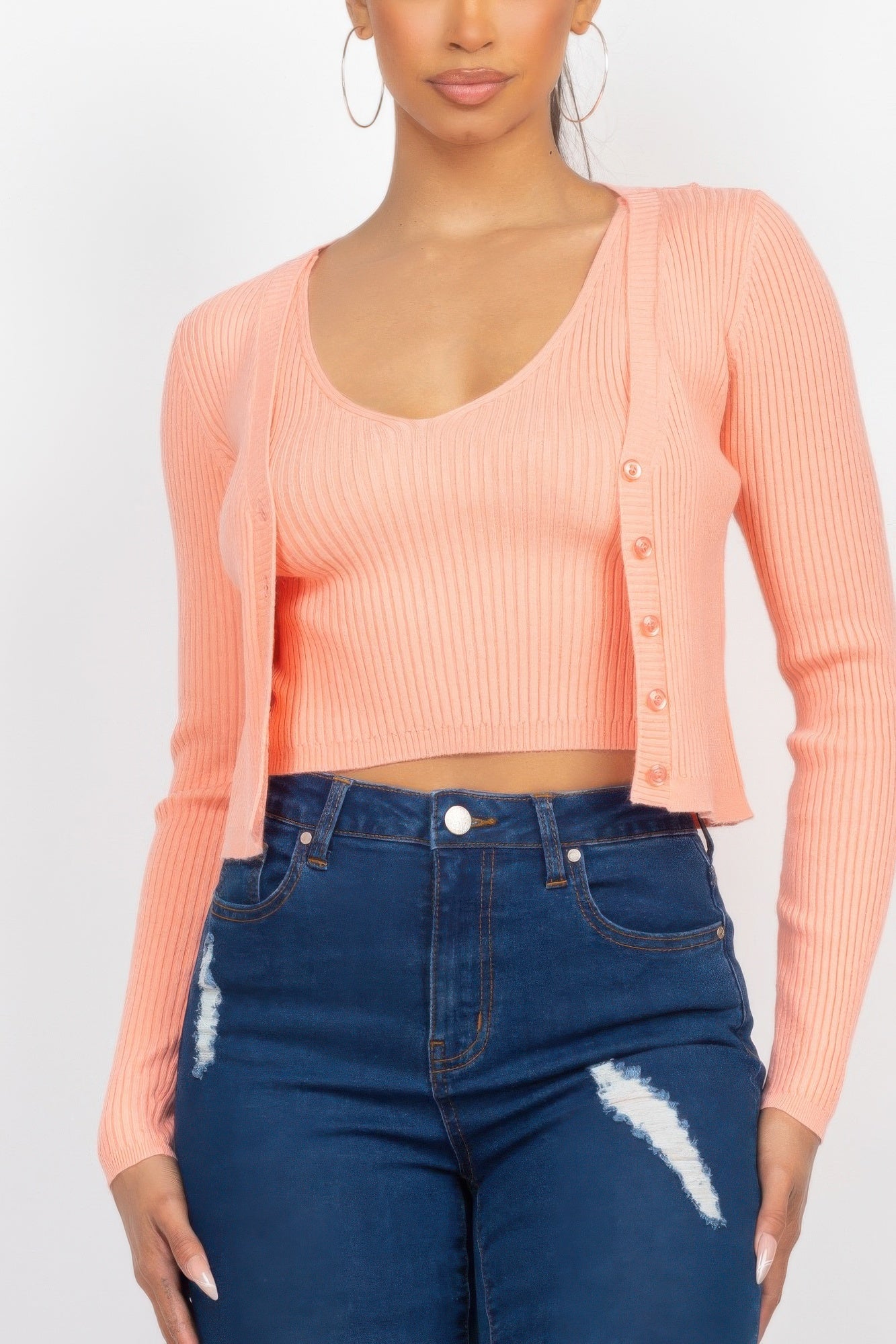 Crop Tank Top & Cardigan Sweater Set-Product Type | Naughty Smile Fashion