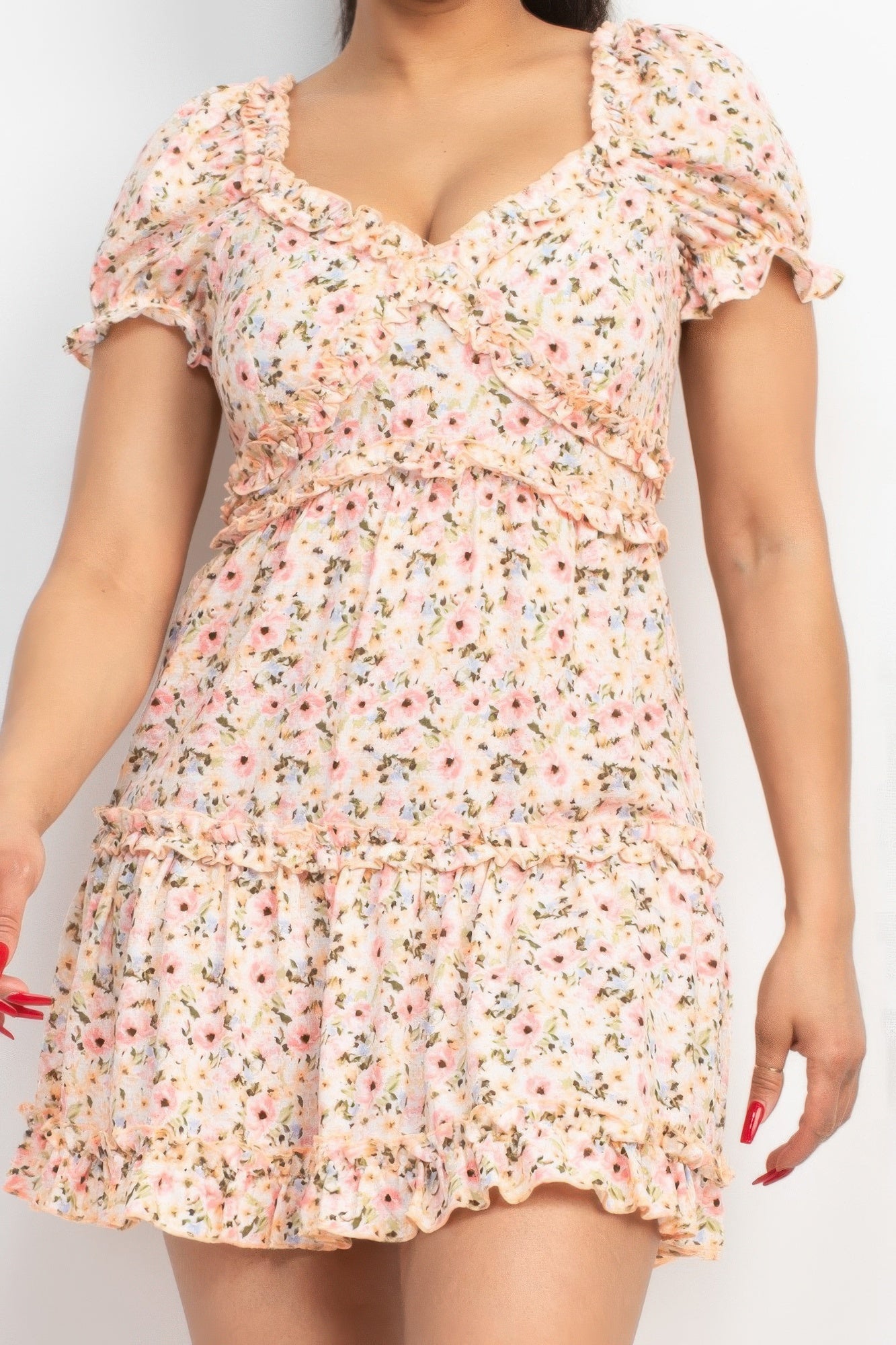 Ruffled Floral Puff Sleeve Dress-Product Type | Naughty Smile Fashion