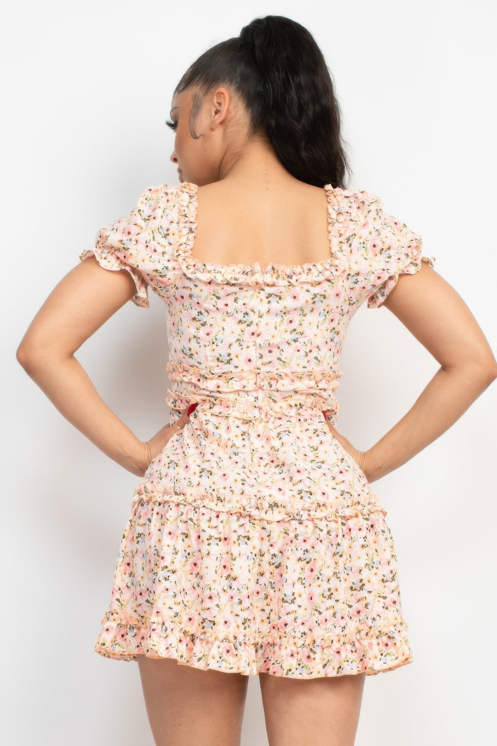 Ruffled Floral Puff Sleeve Dress-Product Type | Naughty Smile Fashion