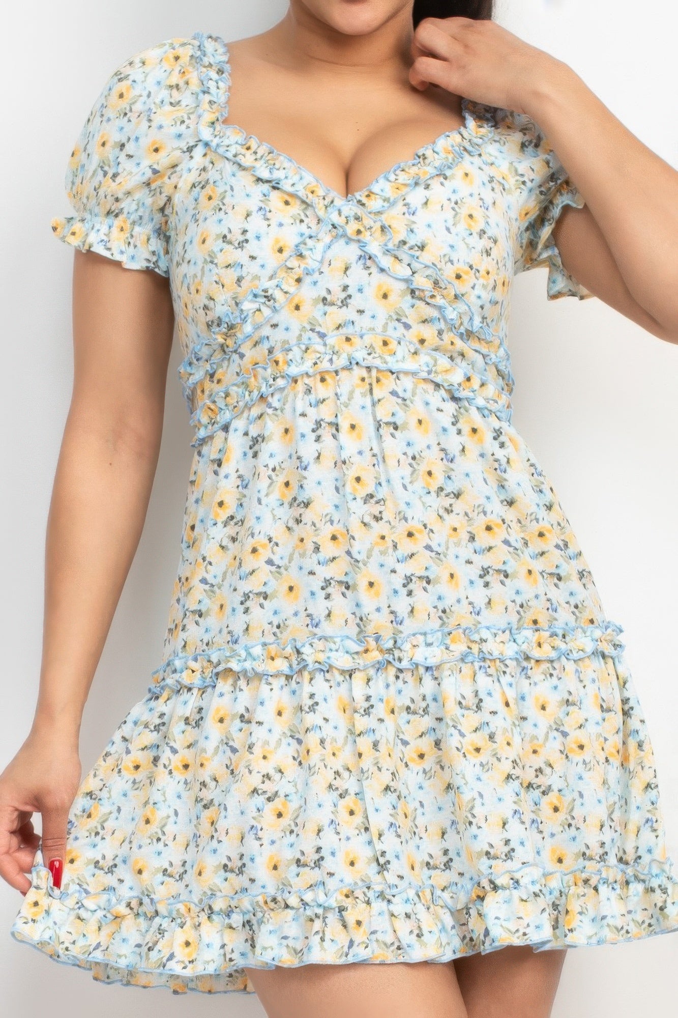 Ruffled Floral Puff Sleeve Dress-Product Type | Naughty Smile Fashion