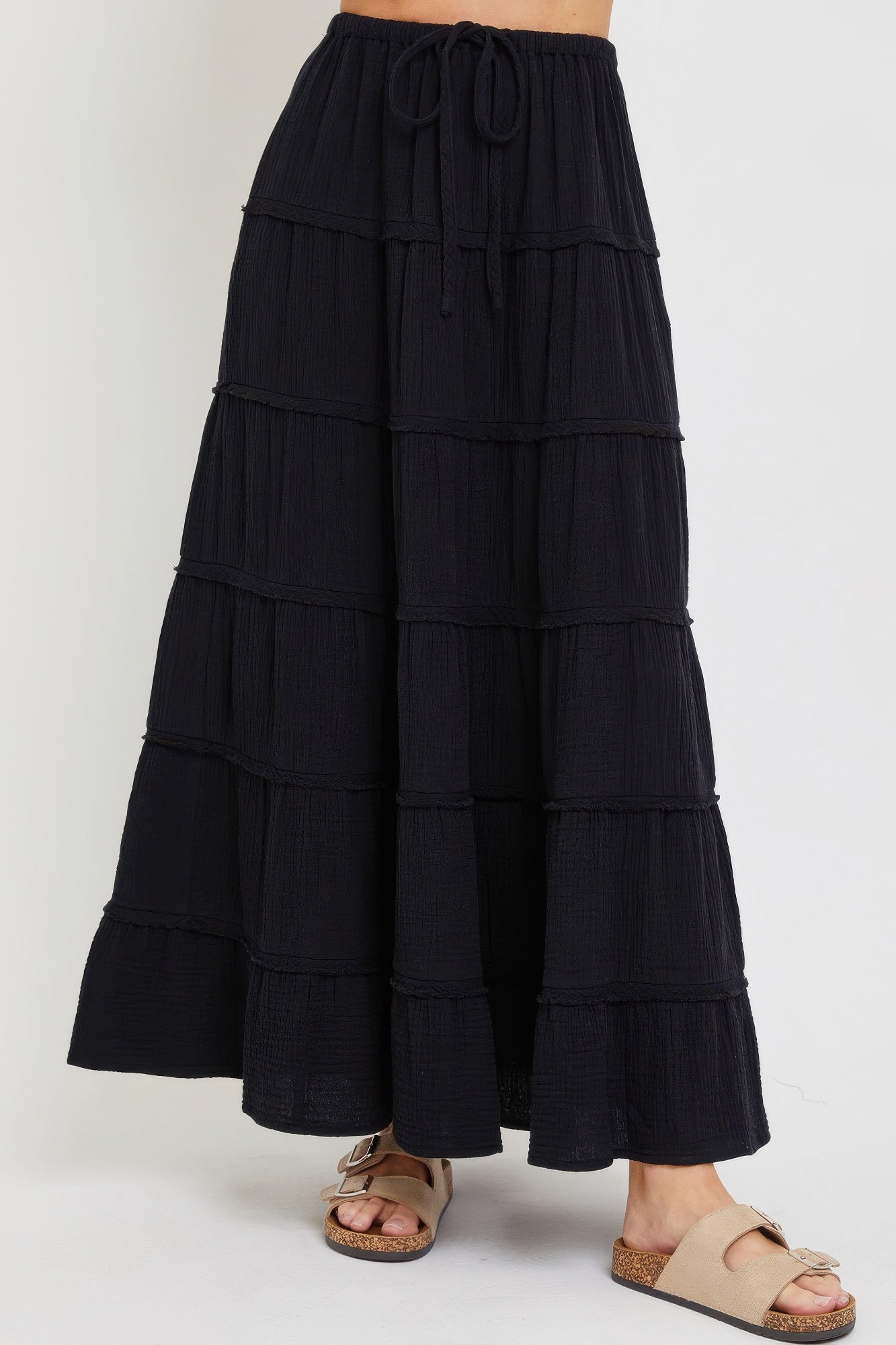 Cotton Gauze Tiered Maxi Skirt-Product Type | Naughty Smile Fashion