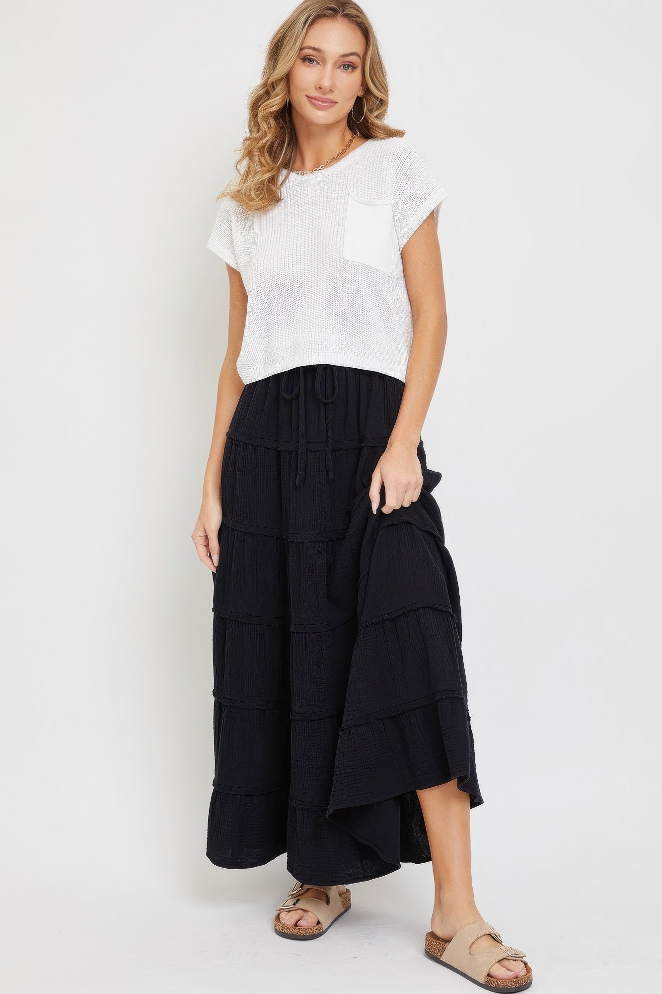 Cotton Gauze Tiered Maxi Skirt-Product Type | Naughty Smile Fashion