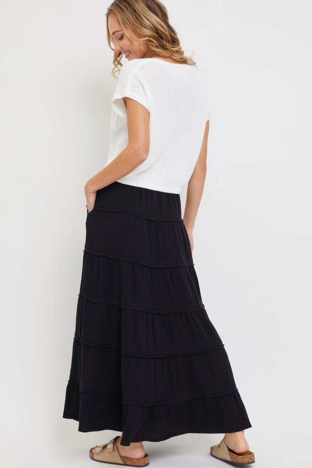 Cotton Gauze Tiered Maxi Skirt-Product Type | Naughty Smile Fashion