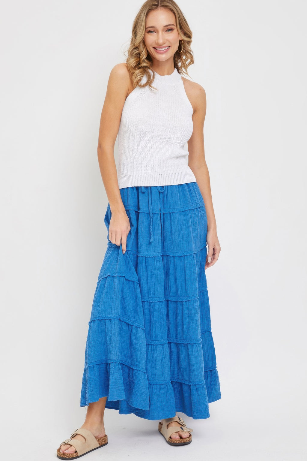 Cotton Gauze Tiered Maxi Skirt-Product Type | Naughty Smile Fashion
