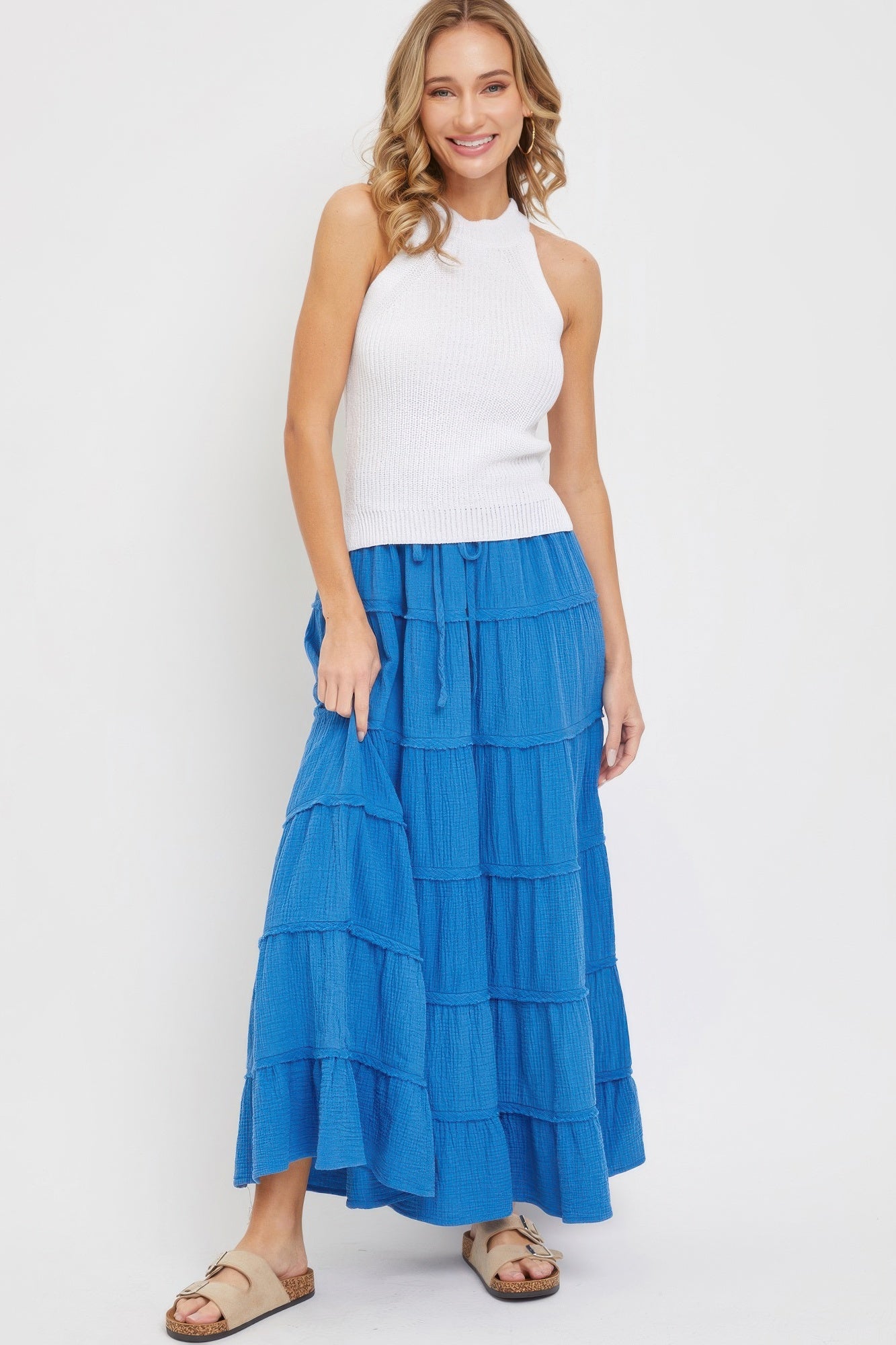 Cotton Gauze Tiered Maxi Skirt-Product Type | Naughty Smile Fashion