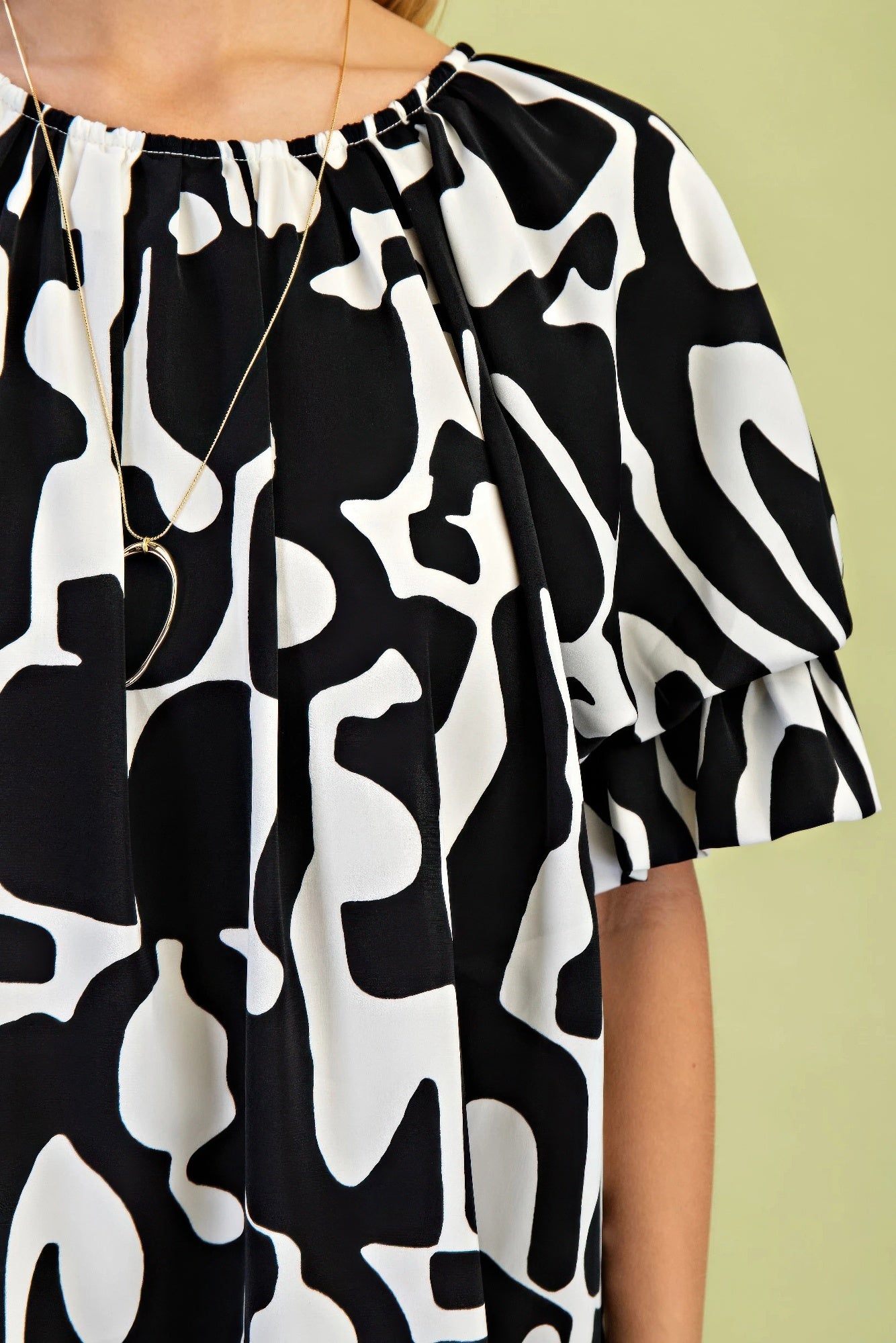 Geometric Print Loose Fit Mini Dress With Gathered Balloon Sleeves-Product Type | Naughty Smile Fashion