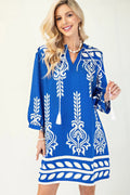 Printed 3/4 Sleeve Dress With Tassel Tie And Fringe Detail On Hem-Product Type | Naughty Smile Fashion