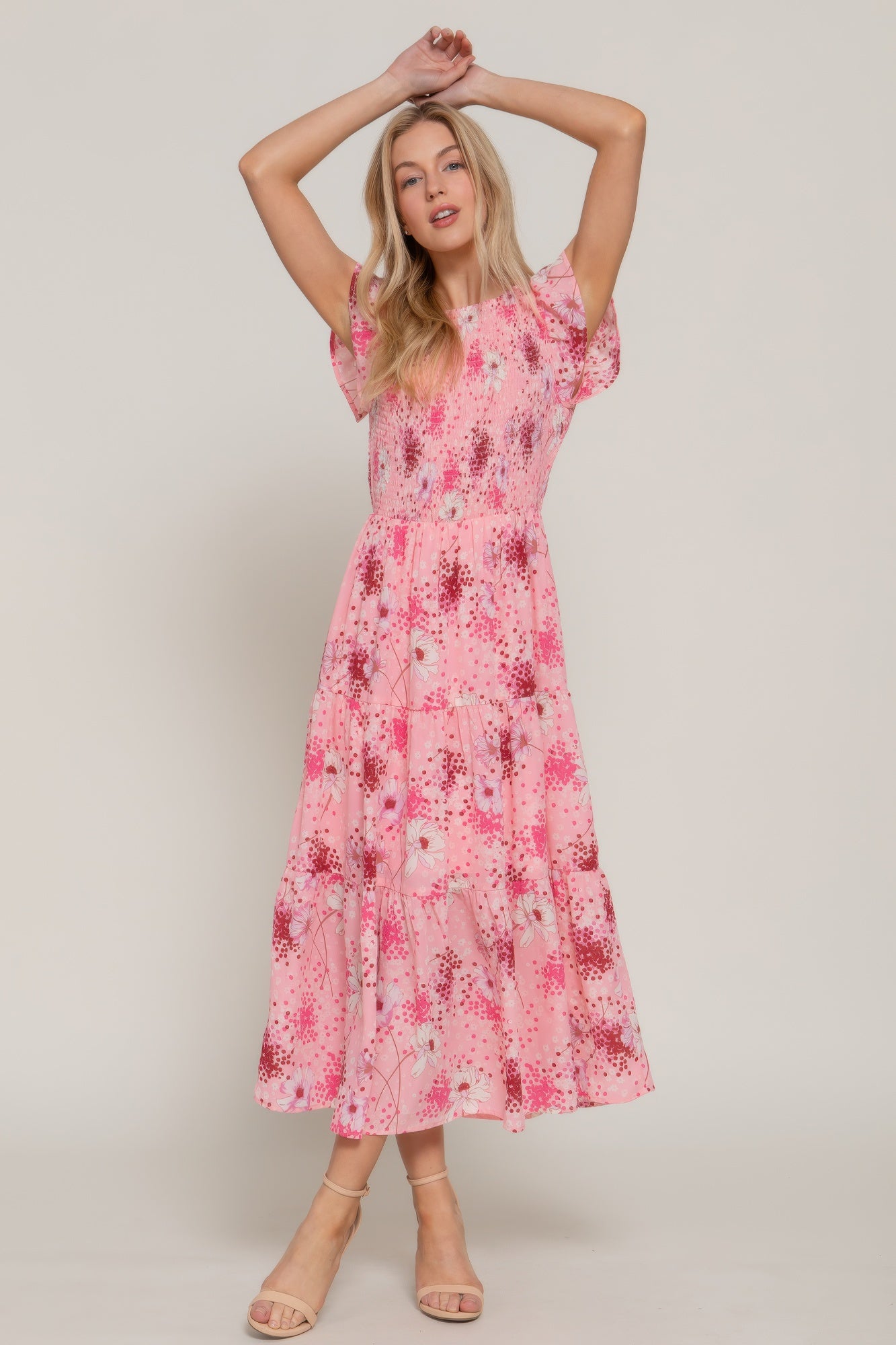 Ruffl Slv Smocked Floral Print Dresss-Product Type | Naughty Smile Fashion