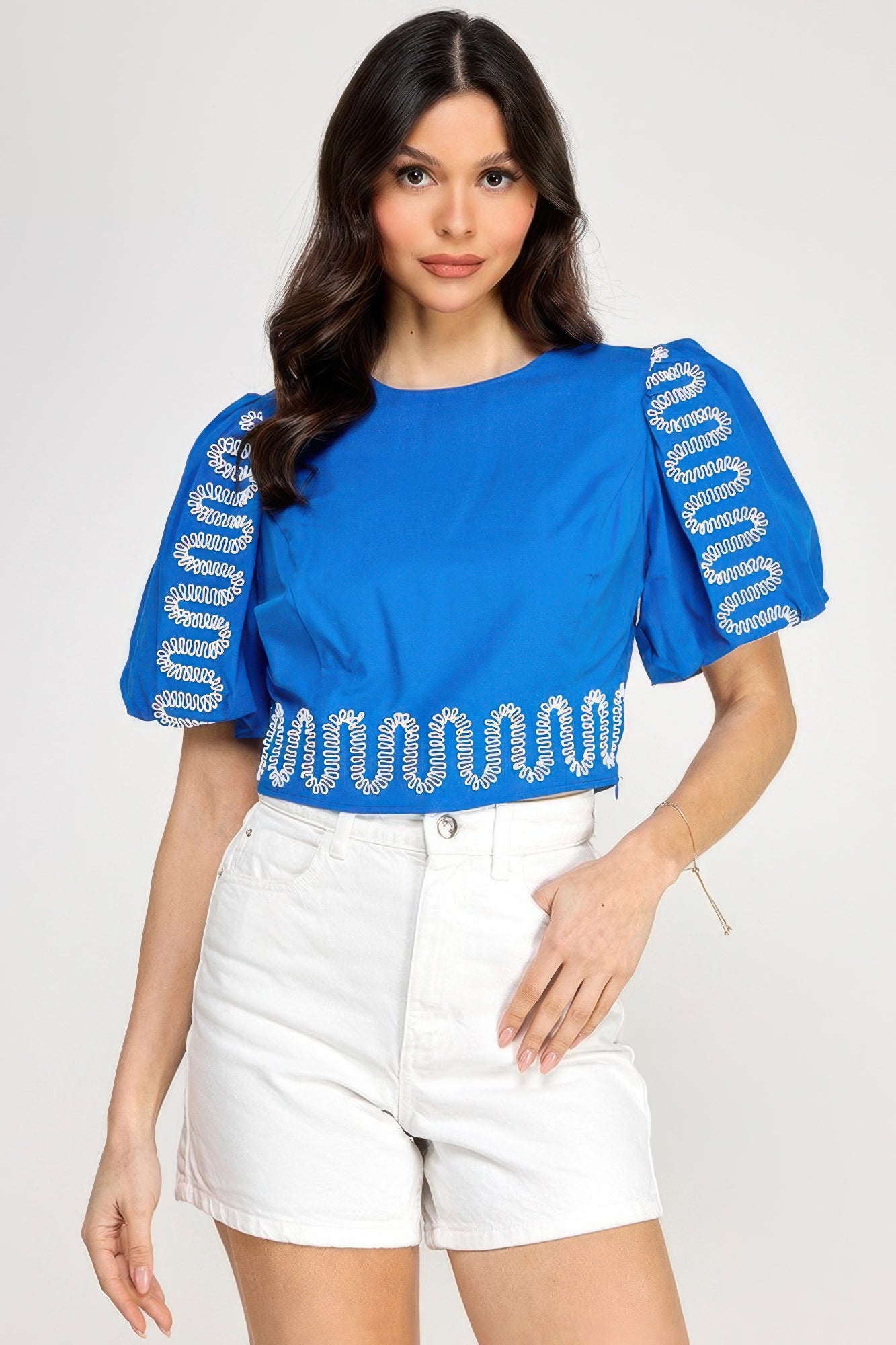 Puff Bubble Sleeve Top With Embroidery Detail-Product Type | Naughty Smile Fashion