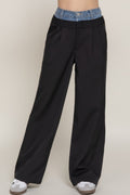 Contrast Denim Waist Straight Long Pants-Product Type | Naughty Smile Fashion