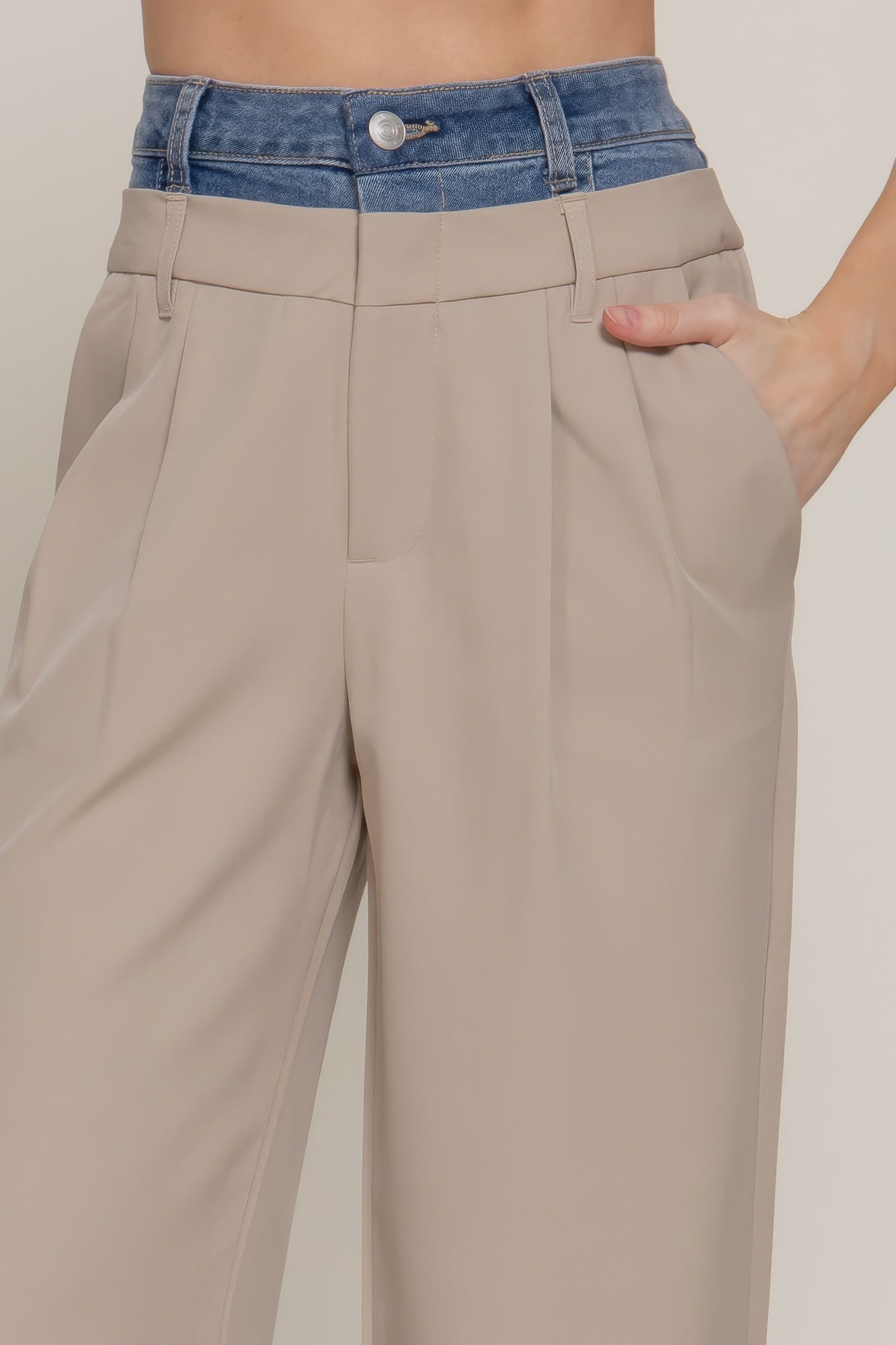 Contrast Denim Waist Straight Long Pants-Product Type | Naughty Smile Fashion