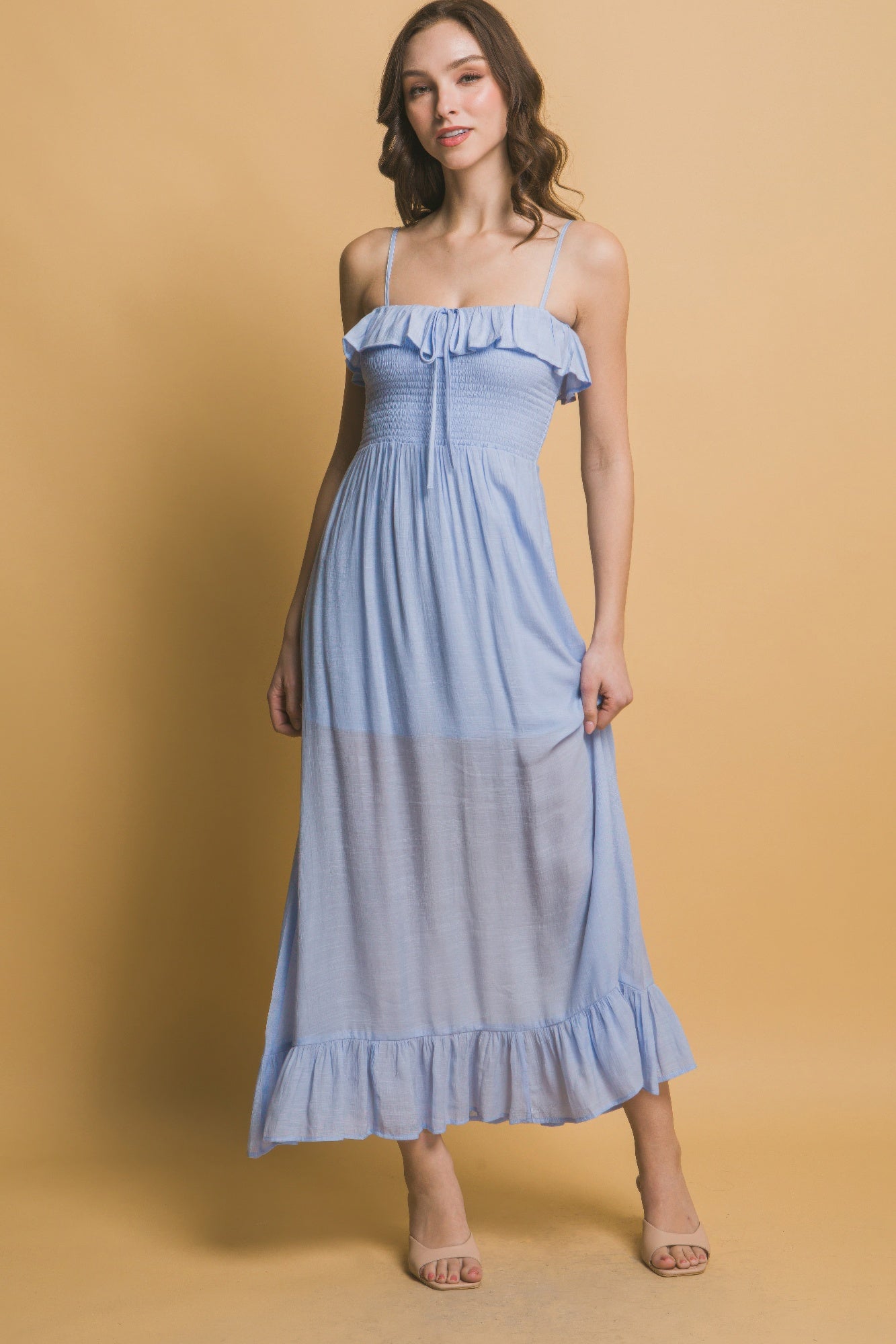 Smocked Ruffle Maxi Dress-Product Type | Naughty Smile Fashion