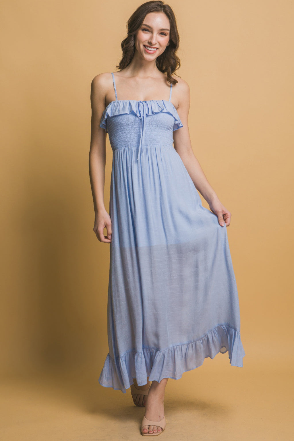Smocked Ruffle Maxi Dress-Product Type | Naughty Smile Fashion