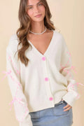 Hand Sewn Satin Ribbon Detail On Sleeve Cardigan-Product Type | Naughty Smile Fashion