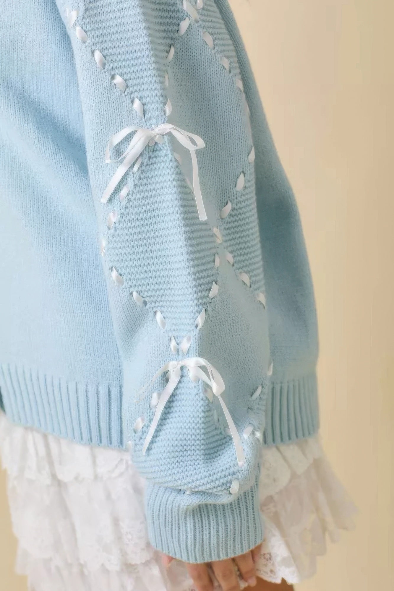 Hand Sewn Satin Ribbon Detail On Sleeve Cardigan-Product Type | Naughty Smile Fashion