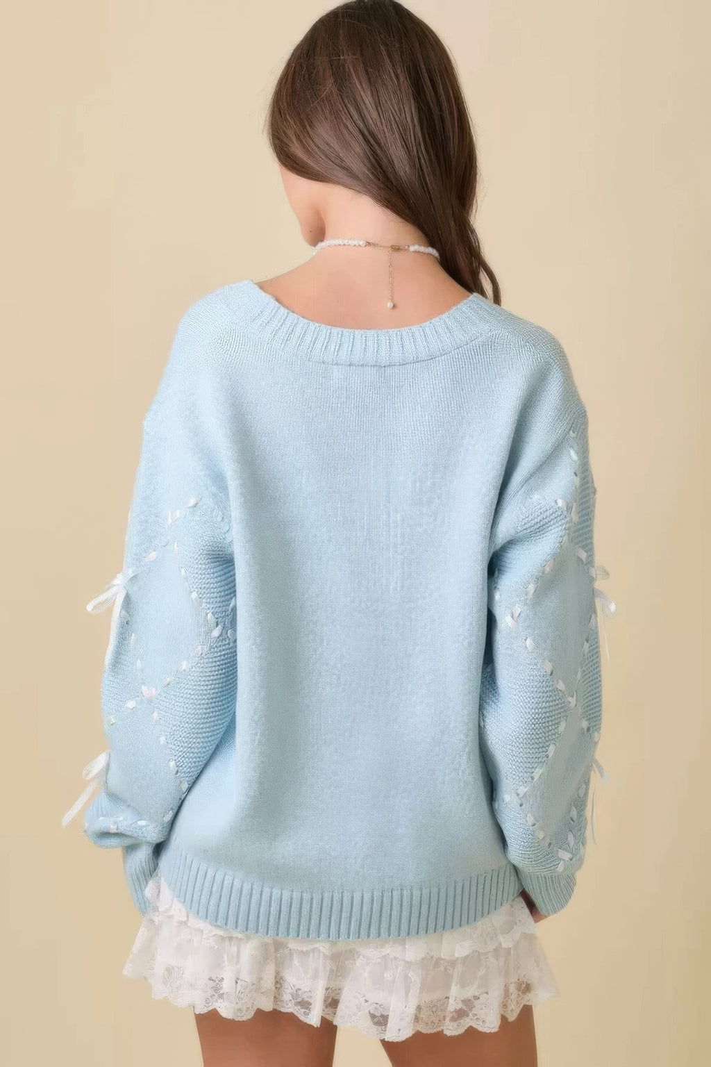 Hand Sewn Satin Ribbon Detail On Sleeve Cardigan-Product Type | Naughty Smile Fashion