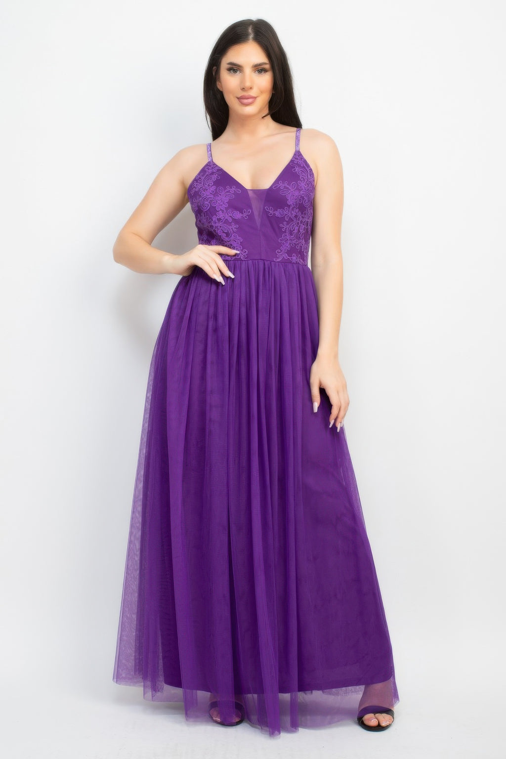 Glittered Straps Mesh Tulle Maxi Dress-Product Type | Naughty Smile Fashion