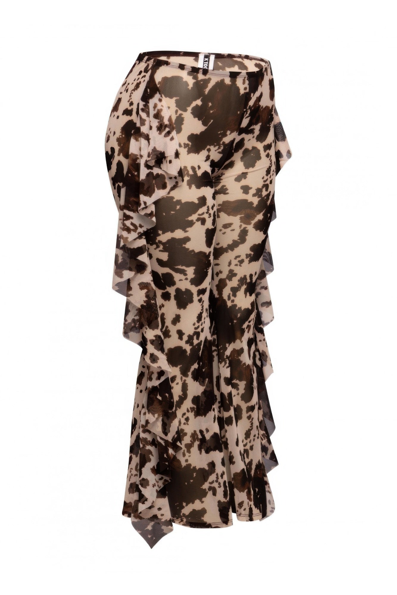 Side Ruffle Detailed Printed Mesh Pants-Product Type | Naughty Smile Fashion