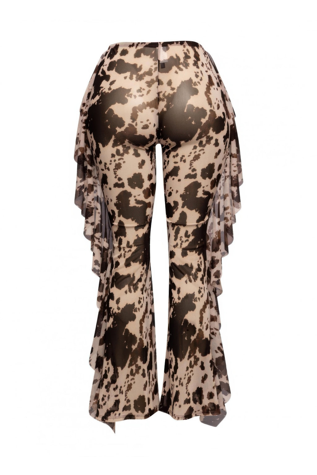 Side Ruffle Detailed Printed Mesh Pants-Product Type | Naughty Smile Fashion