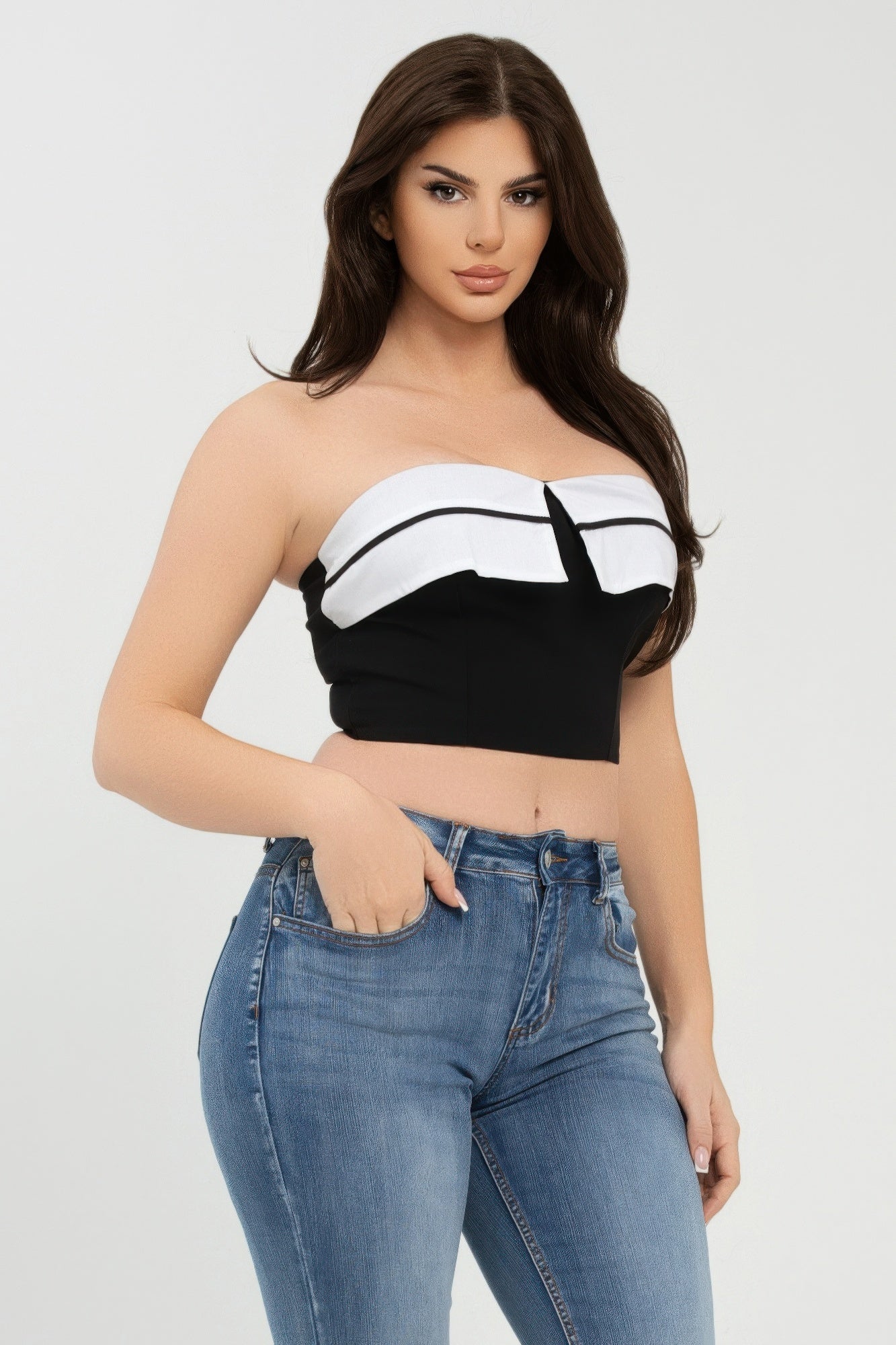 Front Fold-over Color Contrast Tube Top-Product Type | Naughty Smile Fashion