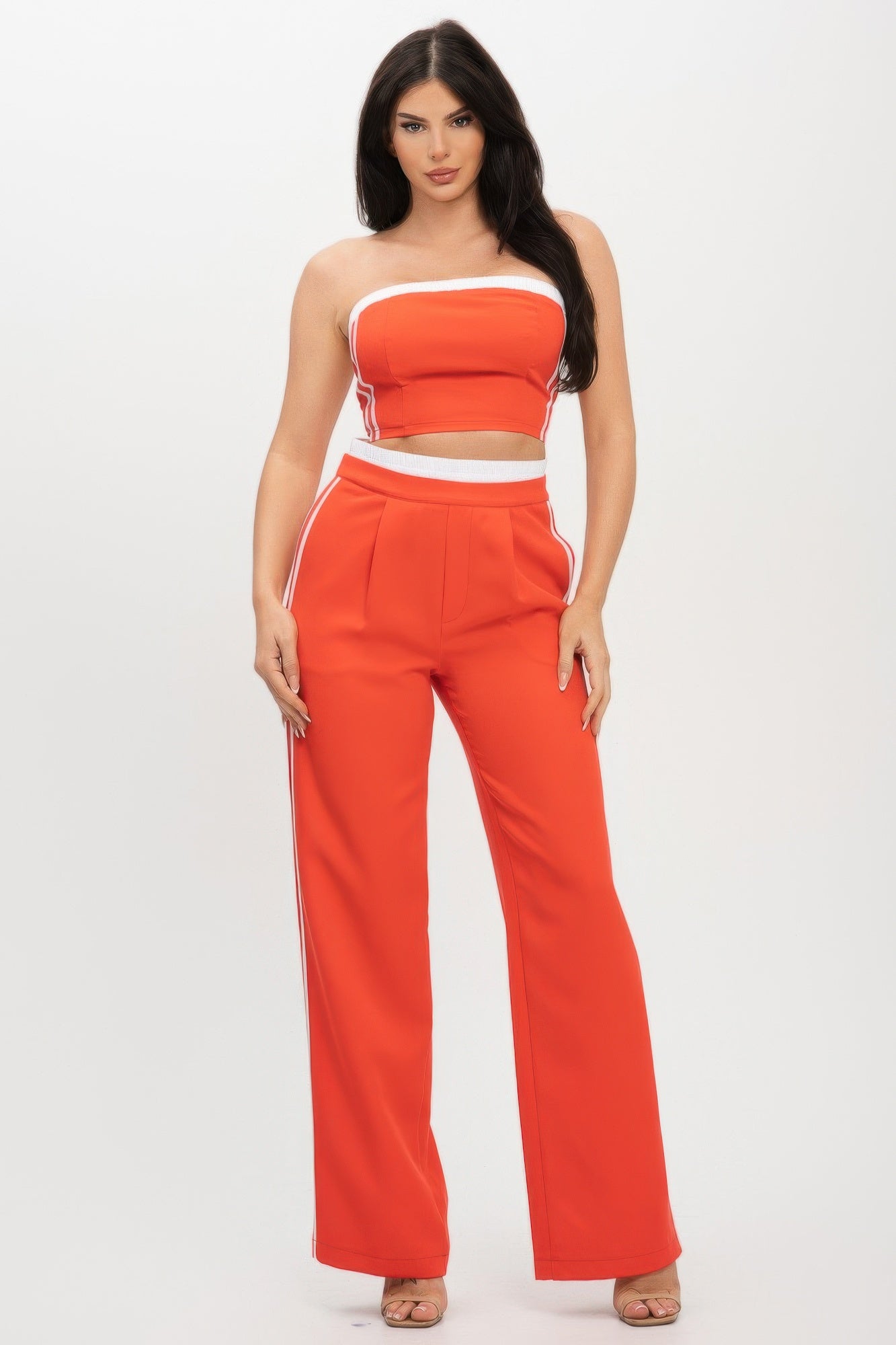 Stripe Tapping Contrast Elastic Band Toppants Set-Product Type | Naughty Smile Fashion