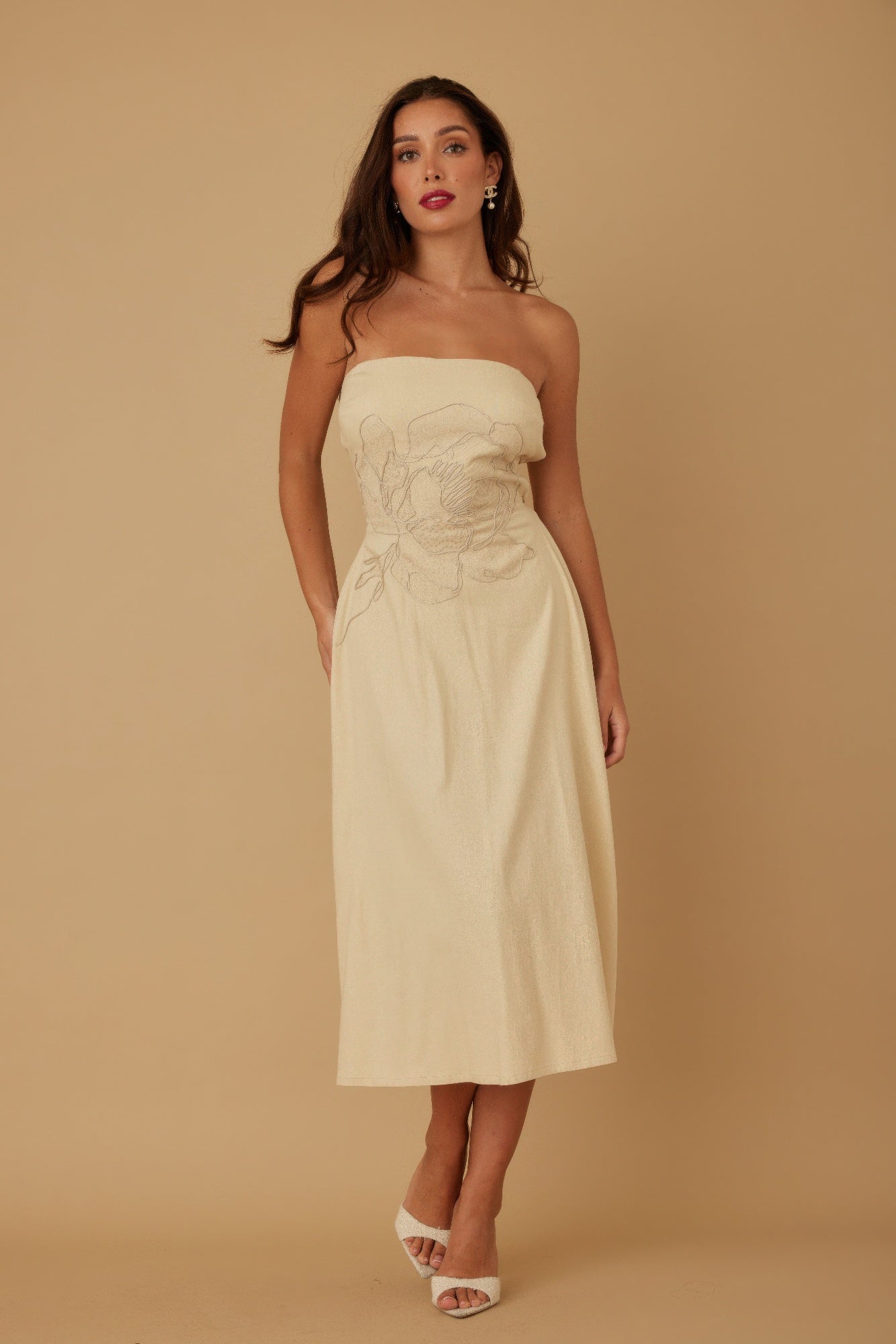 Flower Lining Linen Pattern Strapless Dress-Product Type | Naughty Smile Fashion