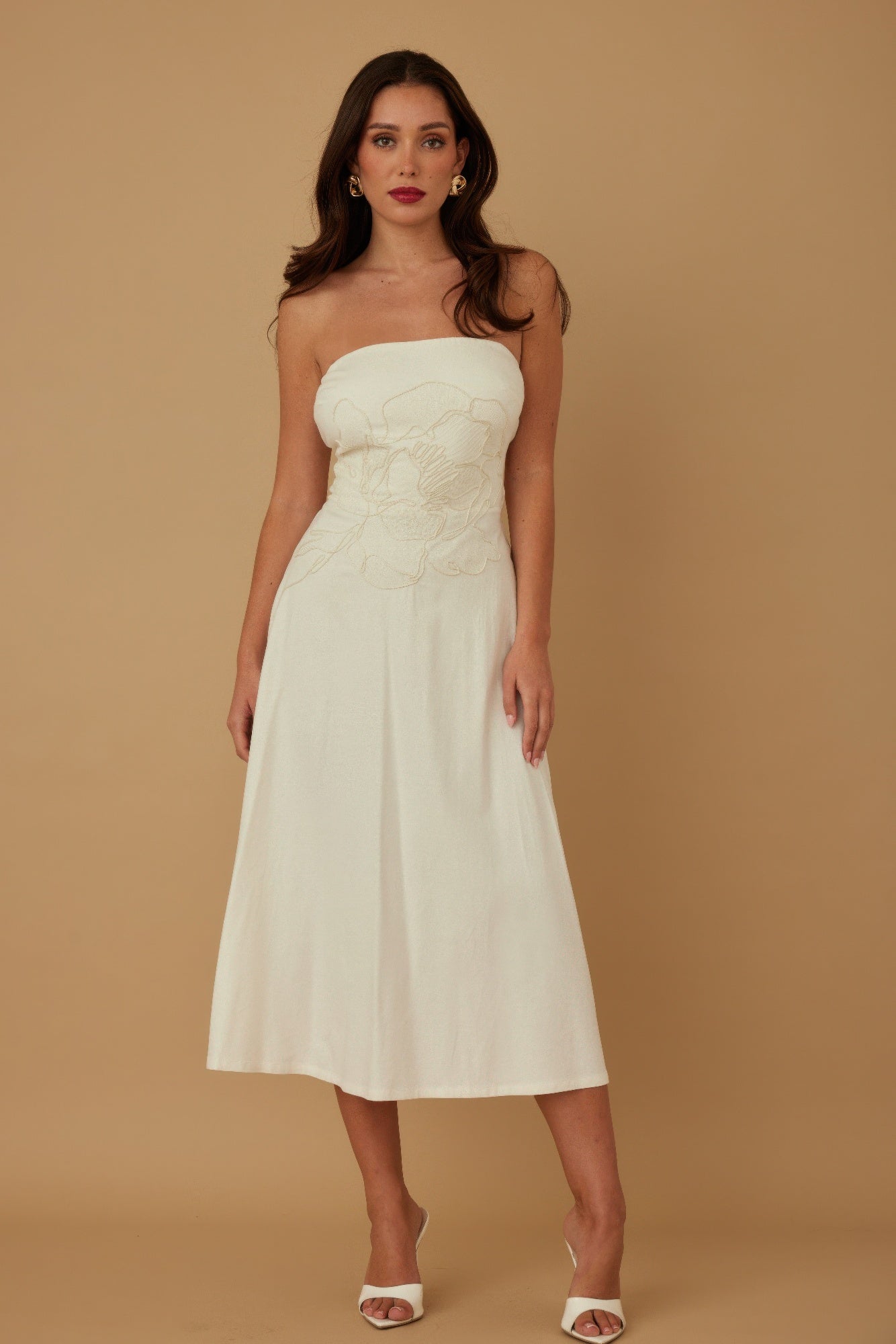 Flower Lining Linen Pattern Strapless Dress-Product Type | Naughty Smile Fashion