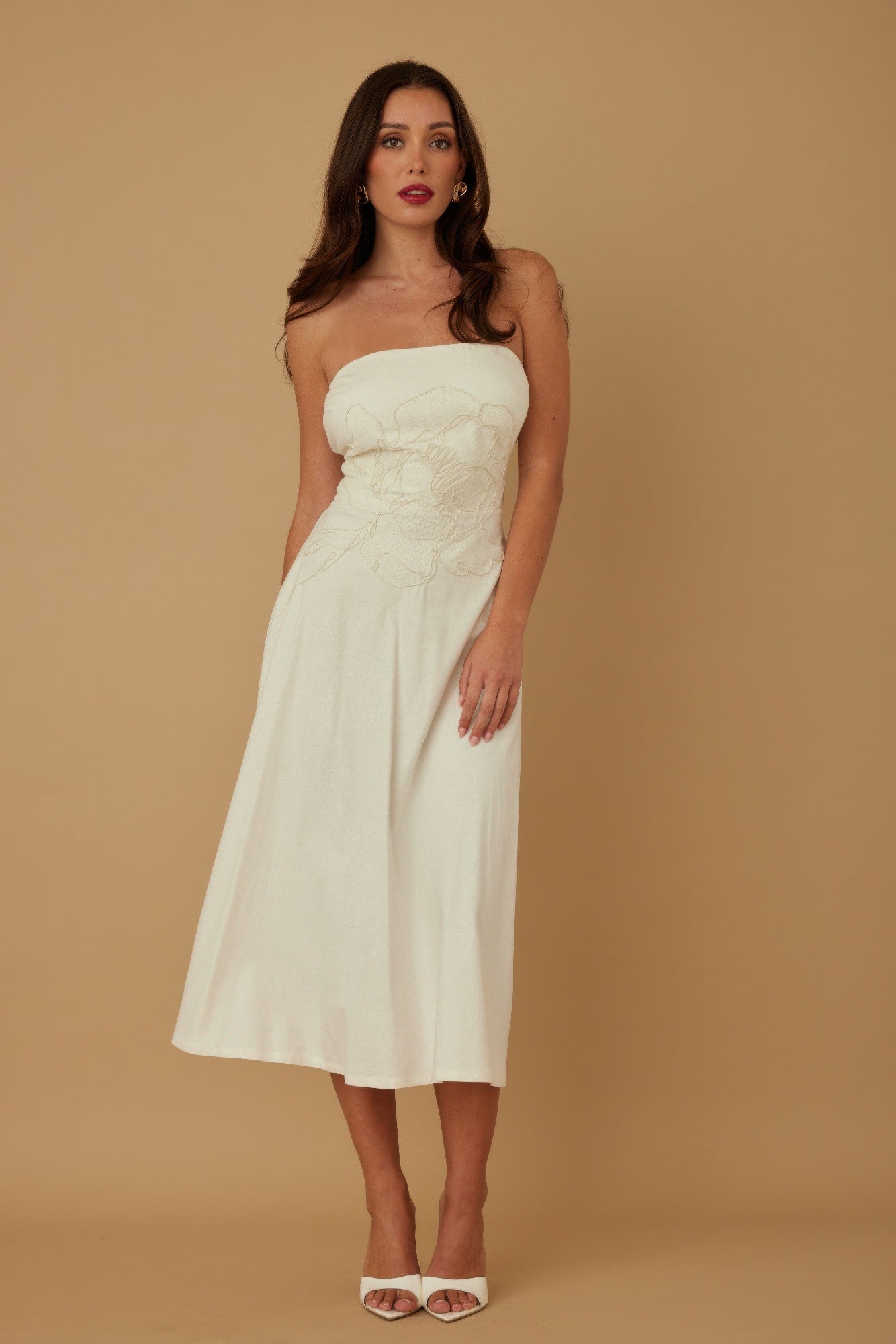 Flower Lining Linen Pattern Strapless Dress-Product Type | Naughty Smile Fashion