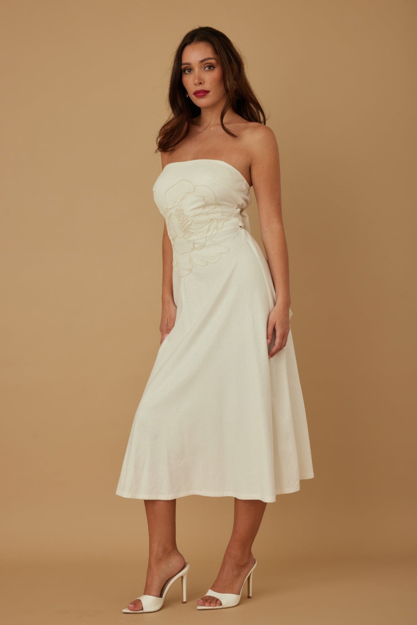 Flower Lining Linen Pattern Strapless Dress-Product Type | Naughty Smile Fashion