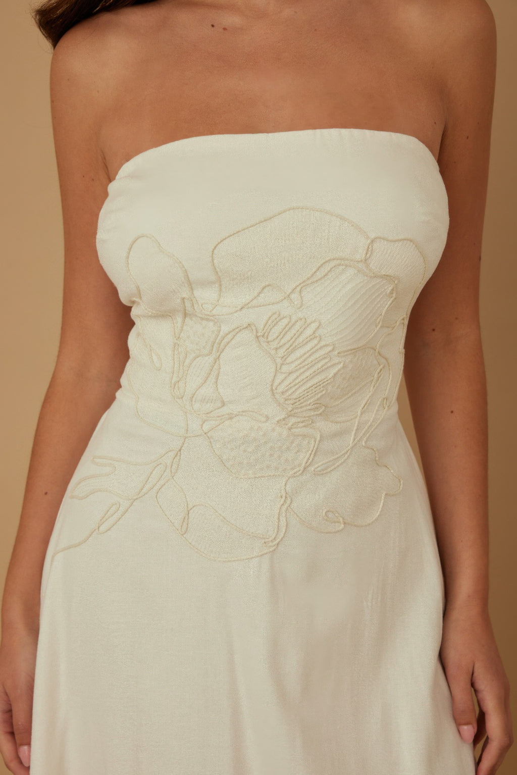 Flower Lining Linen Pattern Strapless Dress-Product Type | Naughty Smile Fashion