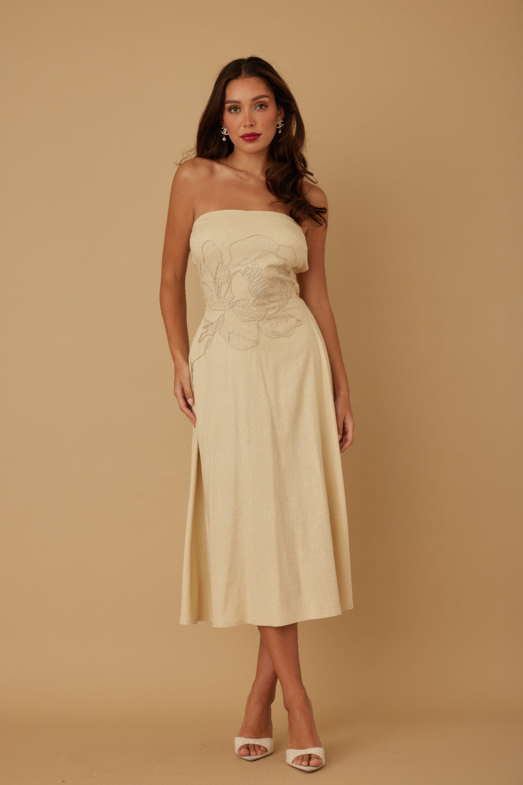 Flower Lining Linen Pattern Strapless Dress-Product Type | Naughty Smile Fashion