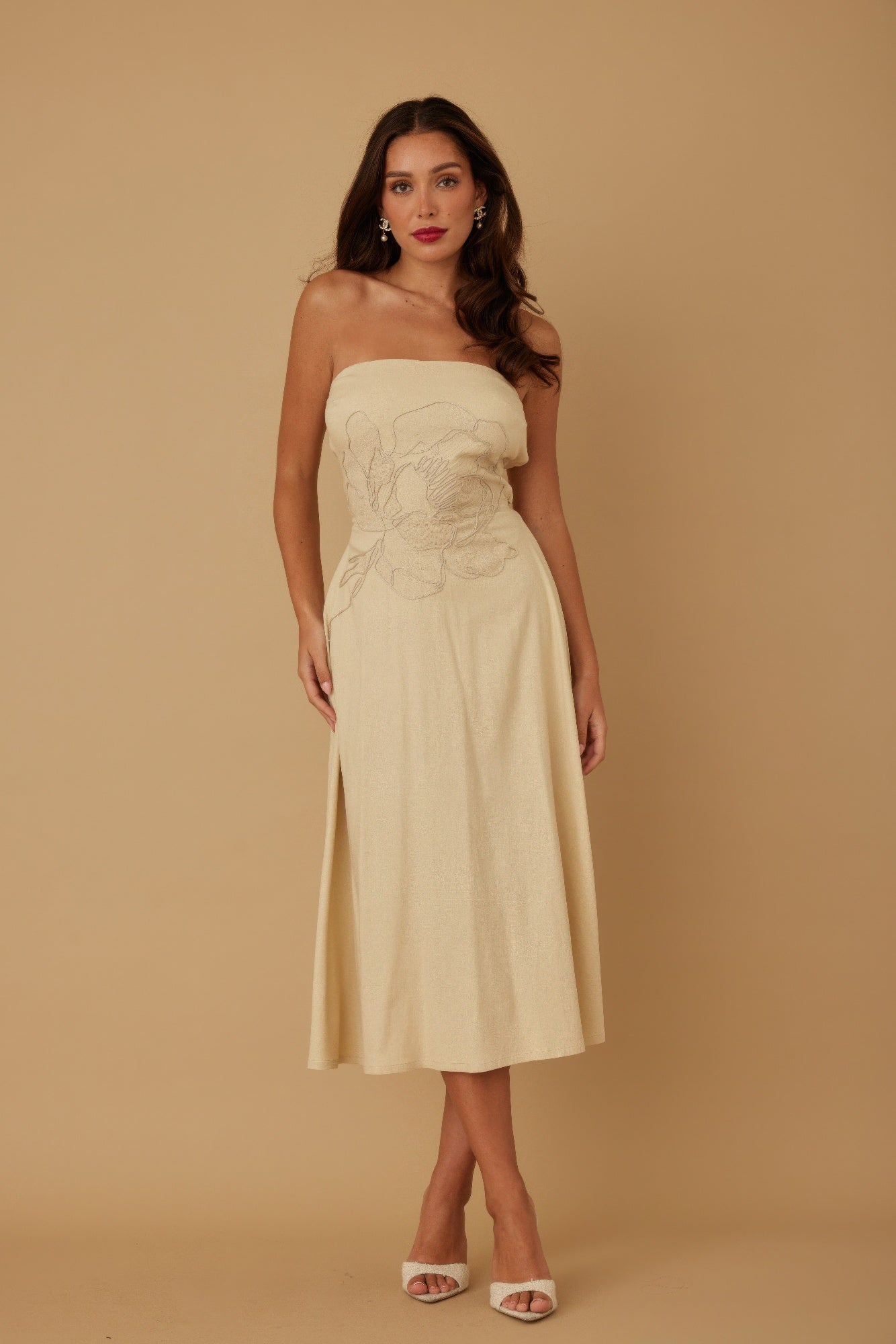Flower Lining Linen Pattern Strapless Dress-Product Type | Naughty Smile Fashion