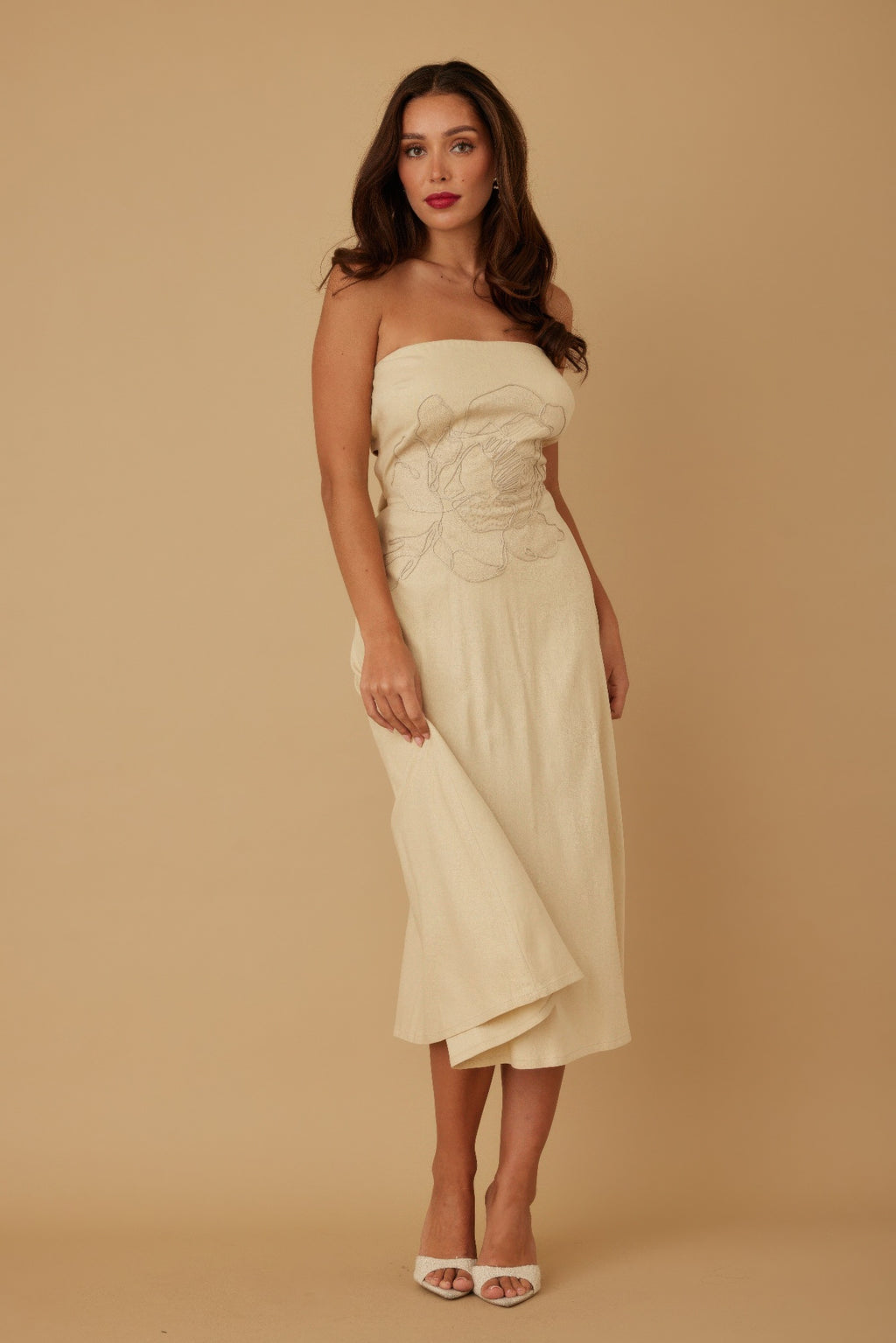 Flower Lining Linen Pattern Strapless Dress-Product Type | Naughty Smile Fashion