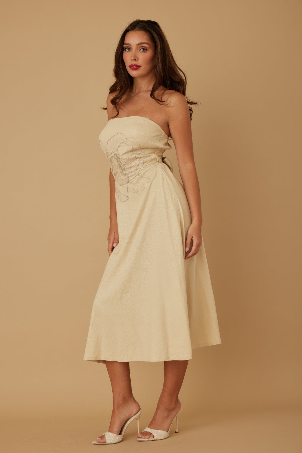Flower Lining Linen Pattern Strapless Dress-Product Type | Naughty Smile Fashion