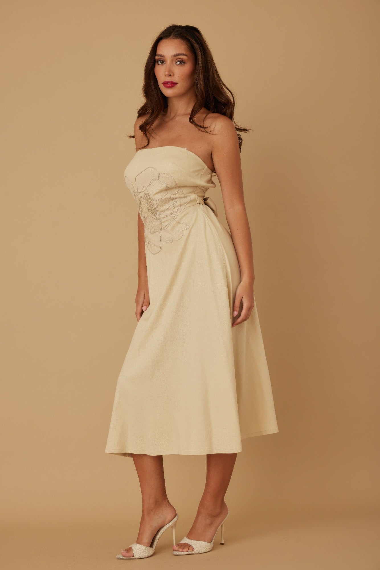 Flower Lining Linen Pattern Strapless Dress-Product Type | Naughty Smile Fashion