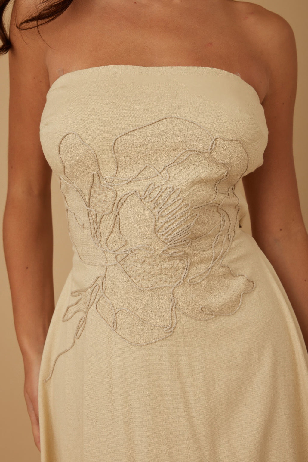 Flower Lining Linen Pattern Strapless Dress-Product Type | Naughty Smile Fashion