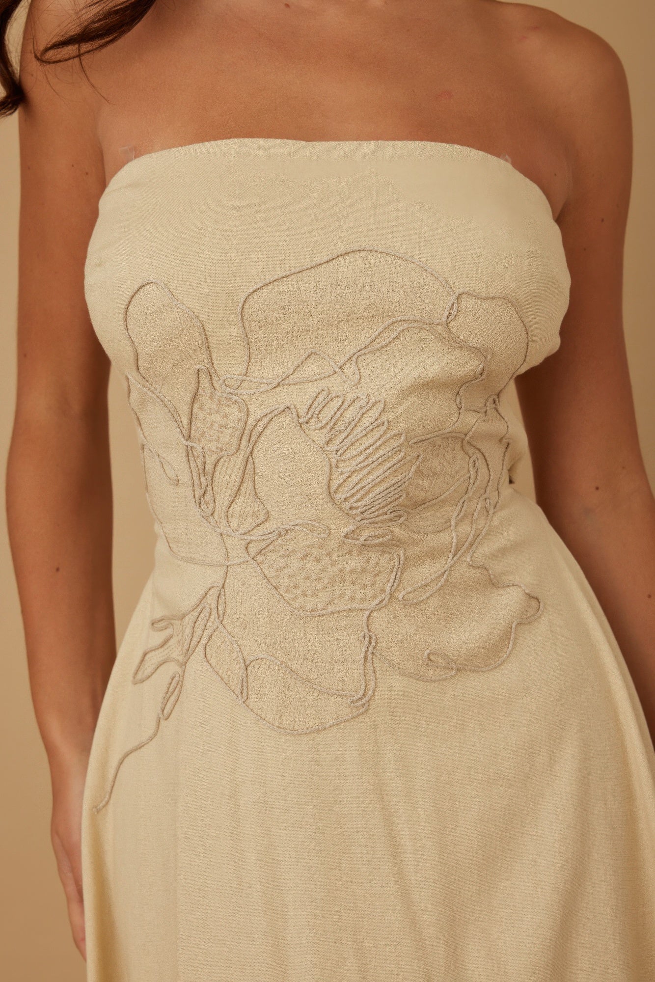 Flower Lining Linen Pattern Strapless Dress-Product Type | Naughty Smile Fashion