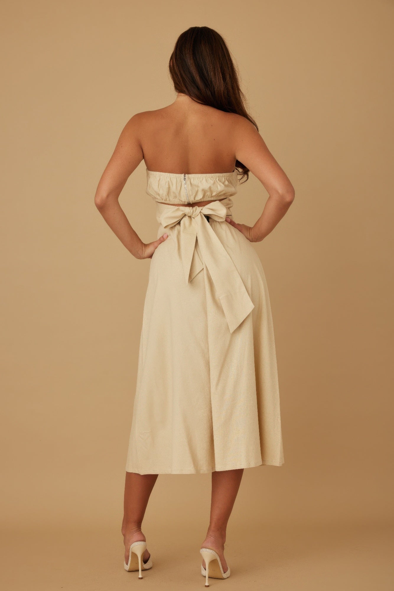 Flower Lining Linen Pattern Strapless Dress-Product Type | Naughty Smile Fashion