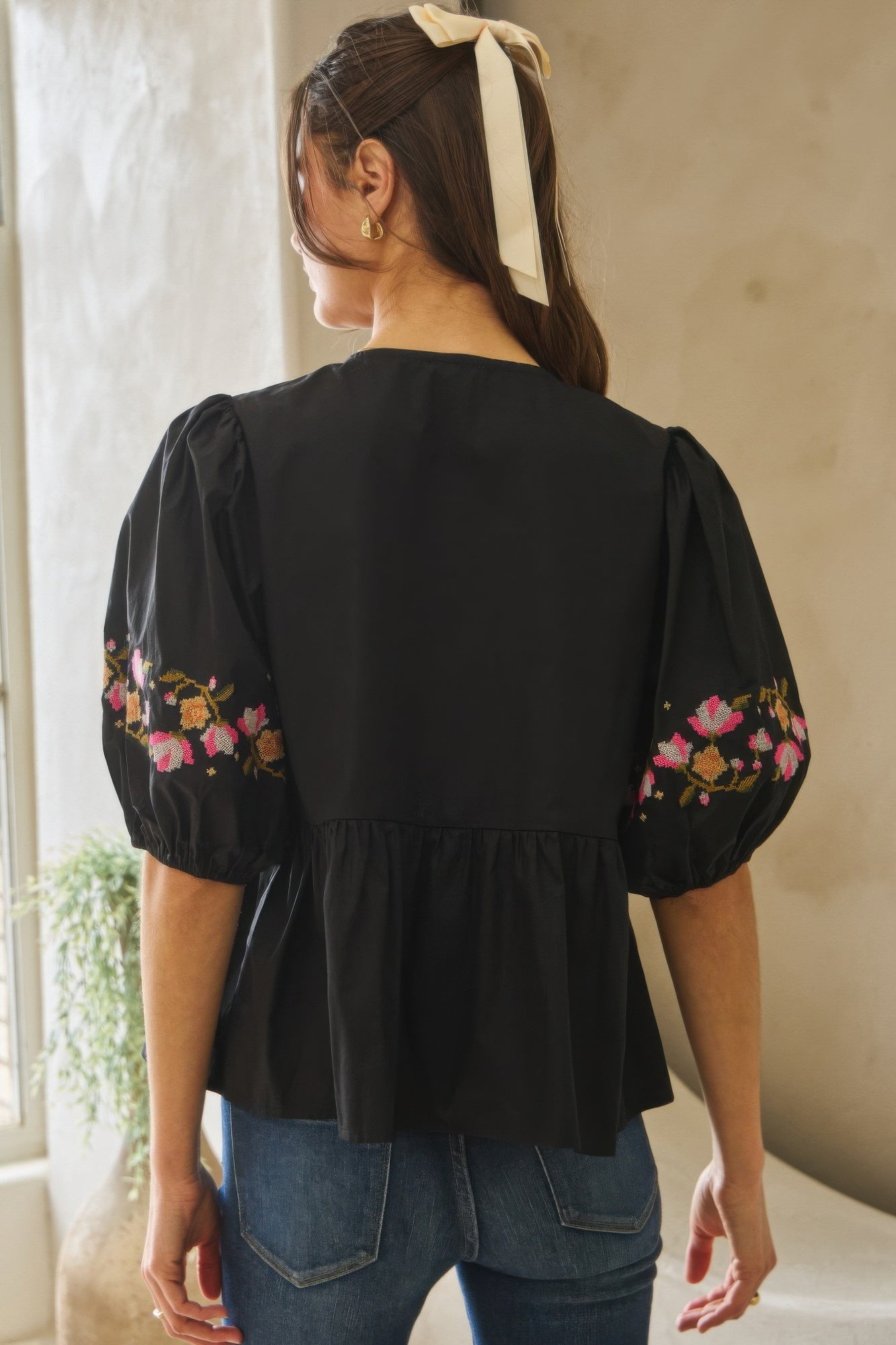 Poplin Front Ribbon Tie Blouse-Product Type | Naughty Smile Fashion