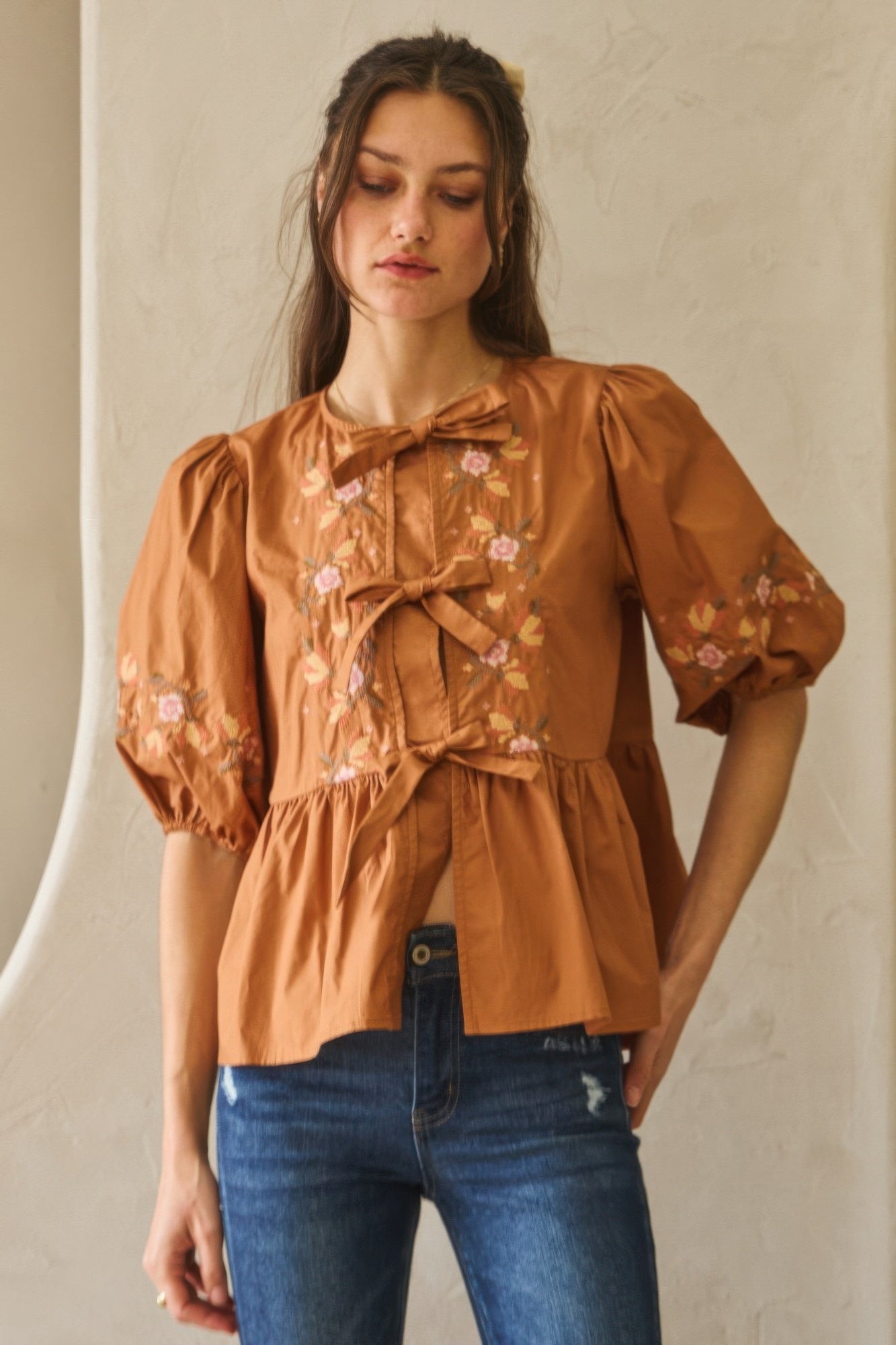 Poplin Front Ribbon Tie Blouse-Product Type | Naughty Smile Fashion