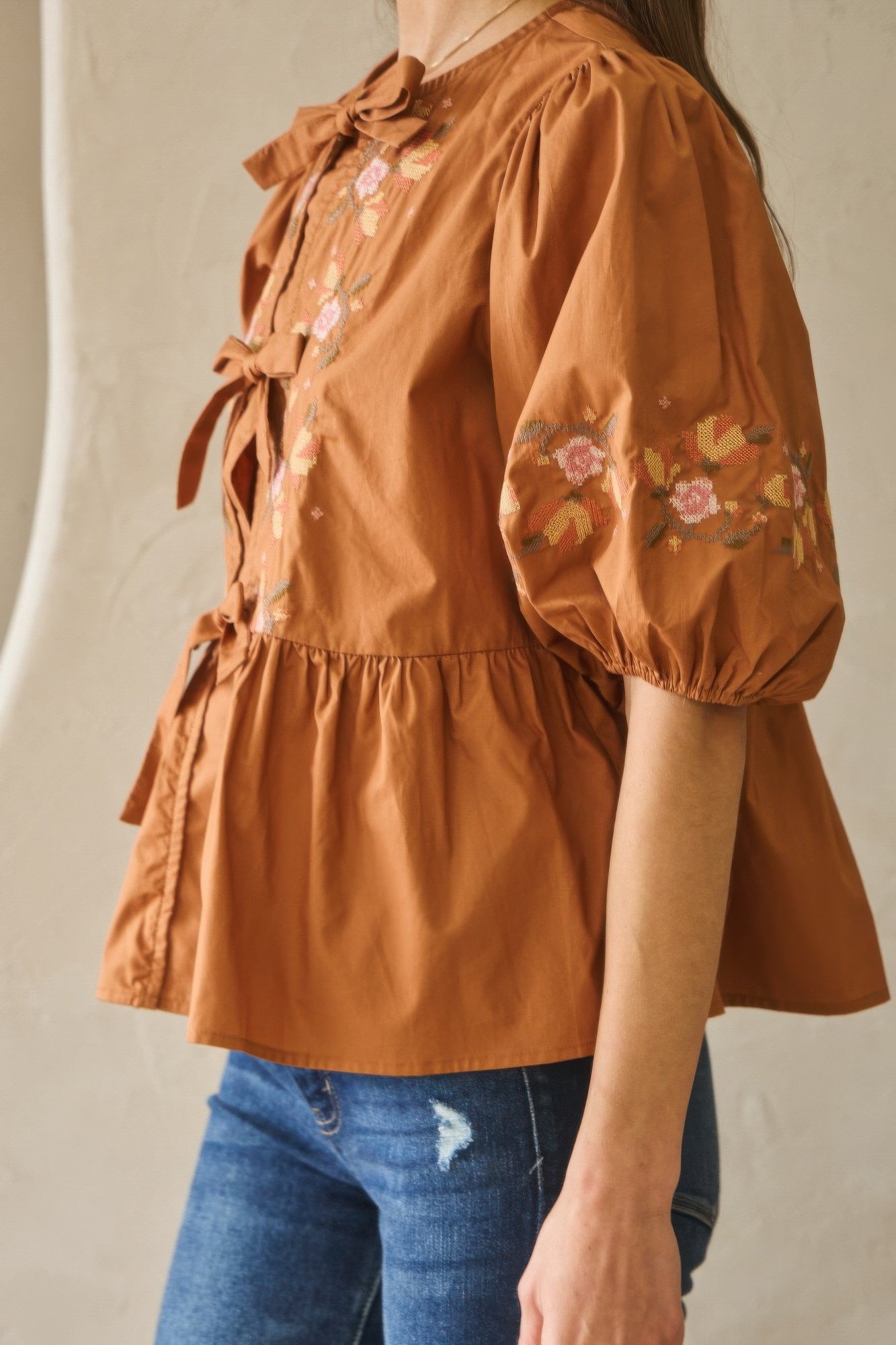 Poplin Front Ribbon Tie Blouse-Product Type | Naughty Smile Fashion