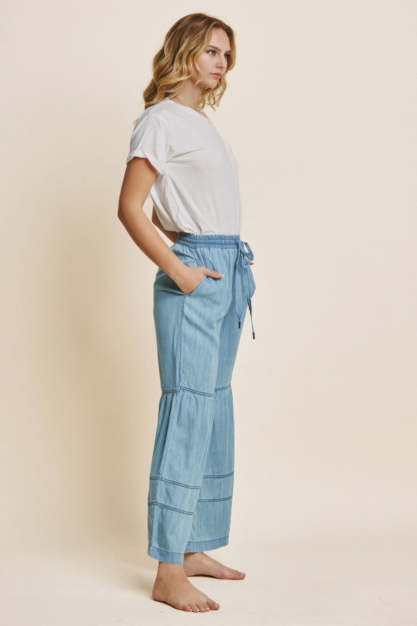 Washed Denim Tiered Wide Leg Pants-Product Type | Naughty Smile Fashion