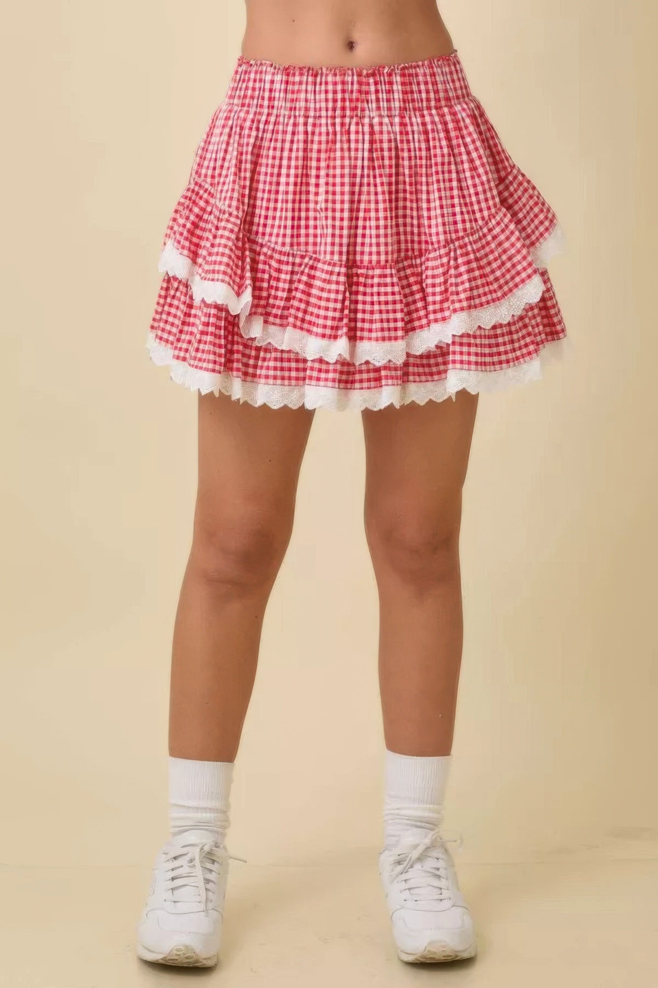 Gingham Ruffle Skort With Eyelet Ruffle-Product Type | Naughty Smile Fashion