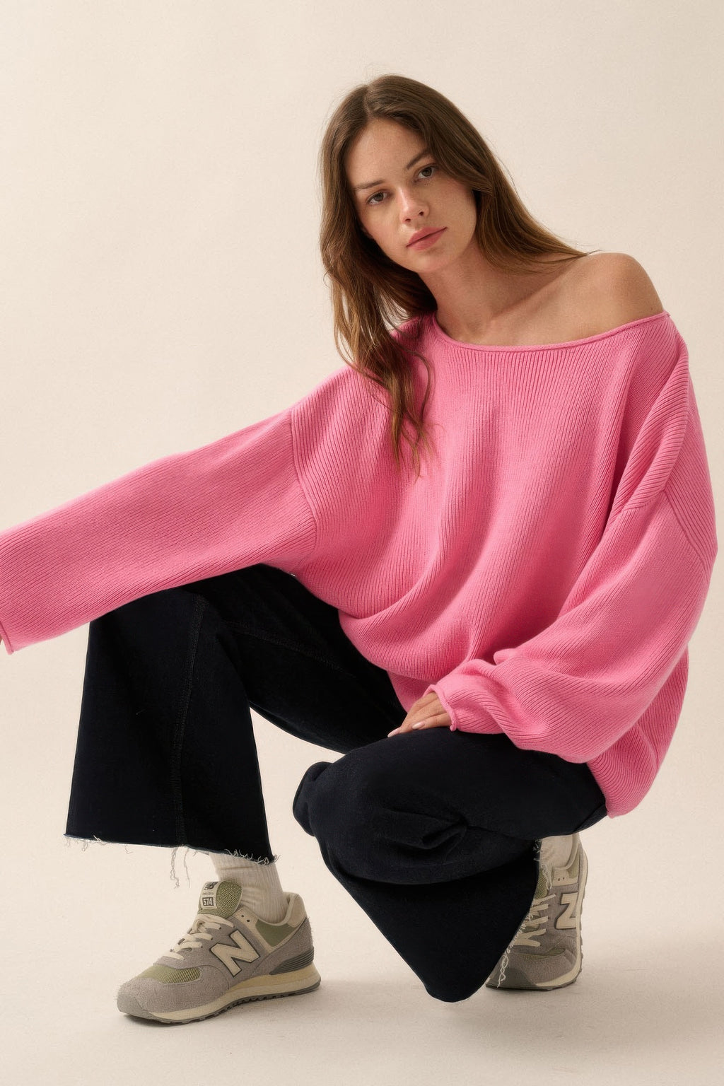 Solid Rib-knit Oversized Boatneck Sweater-Product Type | Naughty Smile Fashion