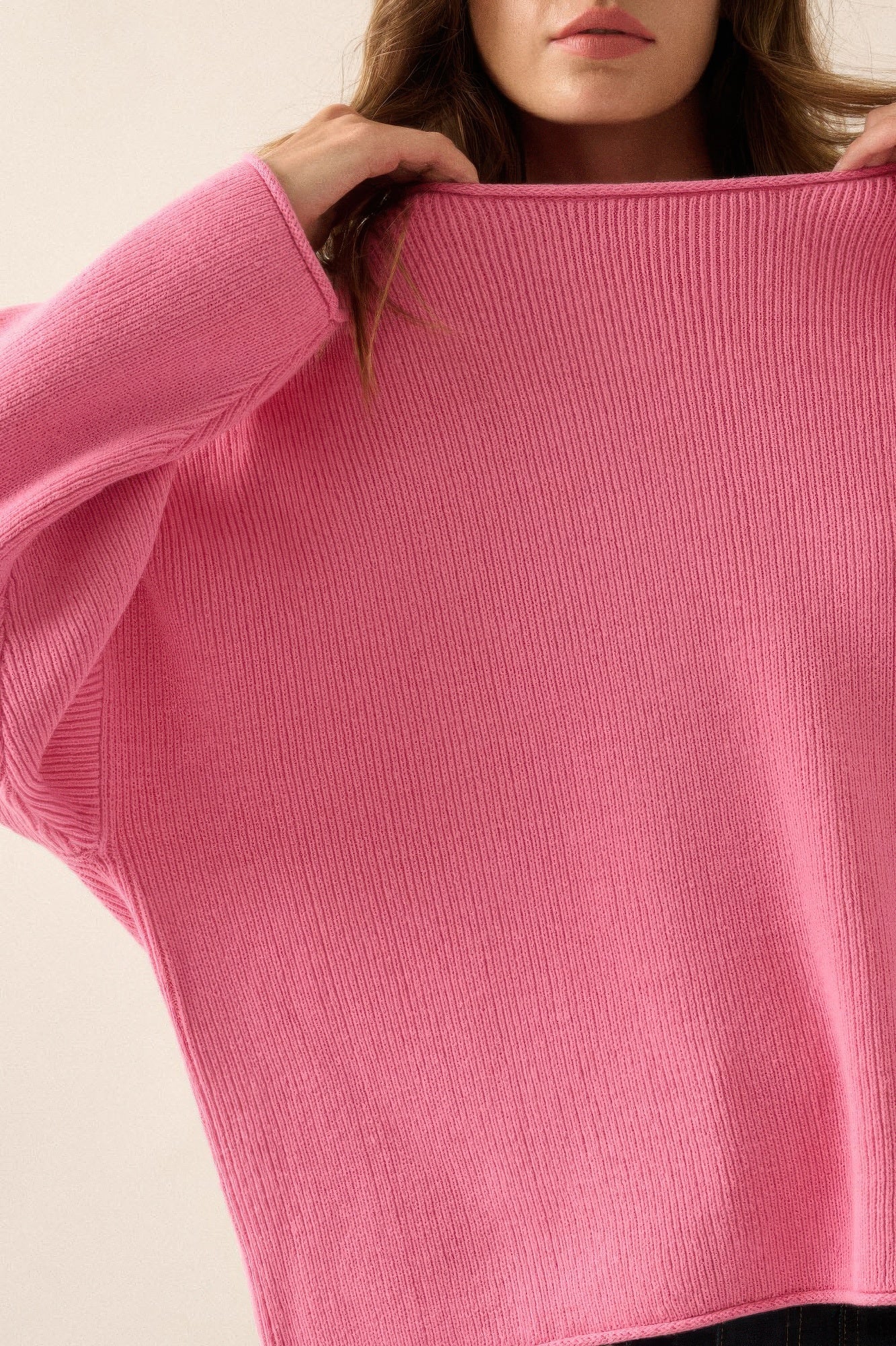 Solid Rib-knit Oversized Boatneck Sweater-Product Type | Naughty Smile Fashion