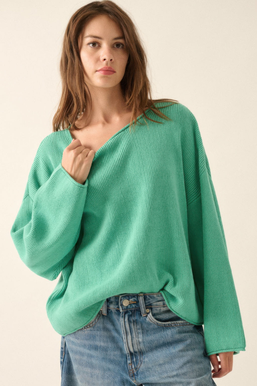 Solid Rib-knit Oversized Boatneck Sweater-Product Type | Naughty Smile Fashion